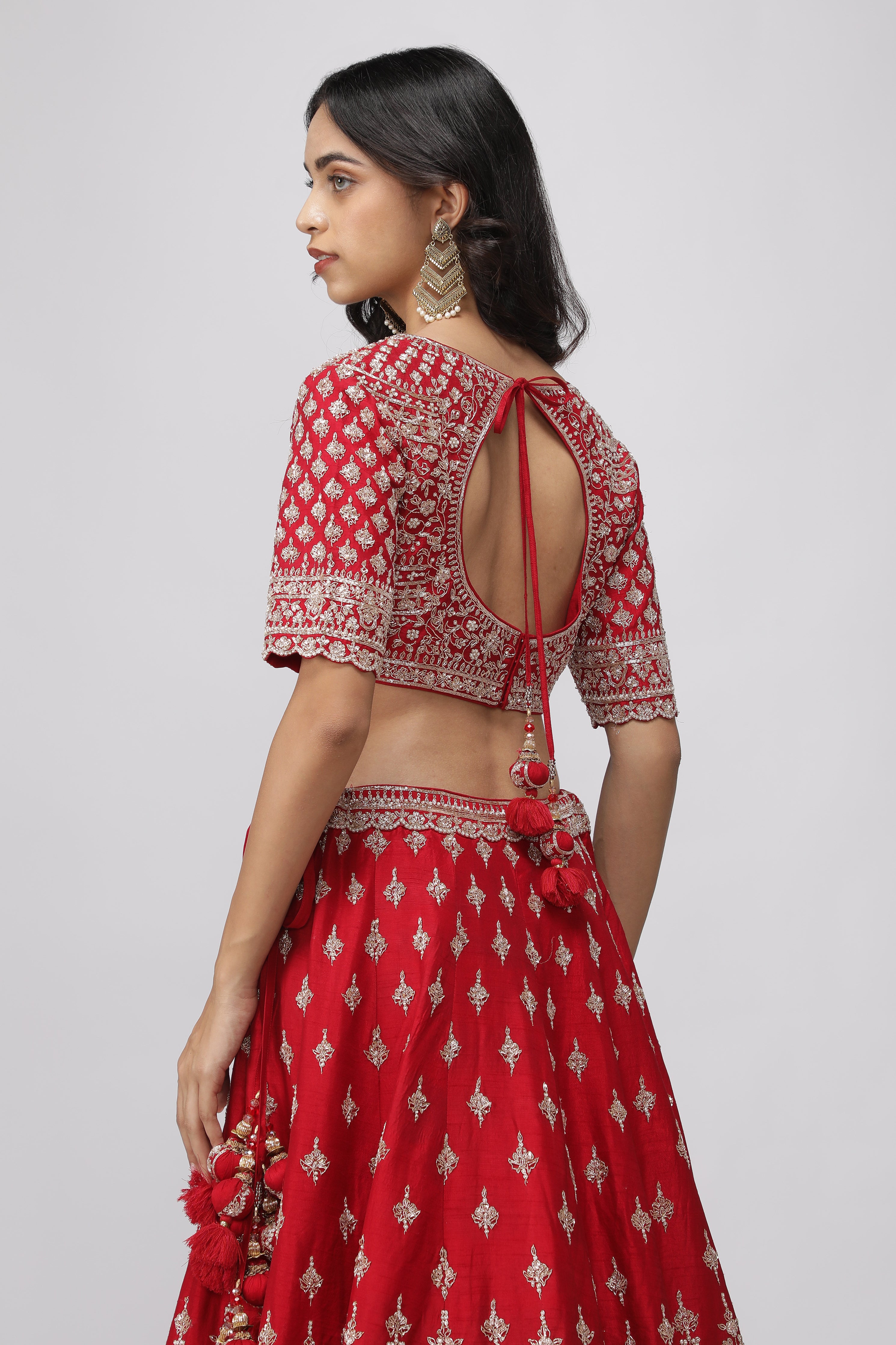 Opulent Red Raw Silk Bridal Lehenga Set