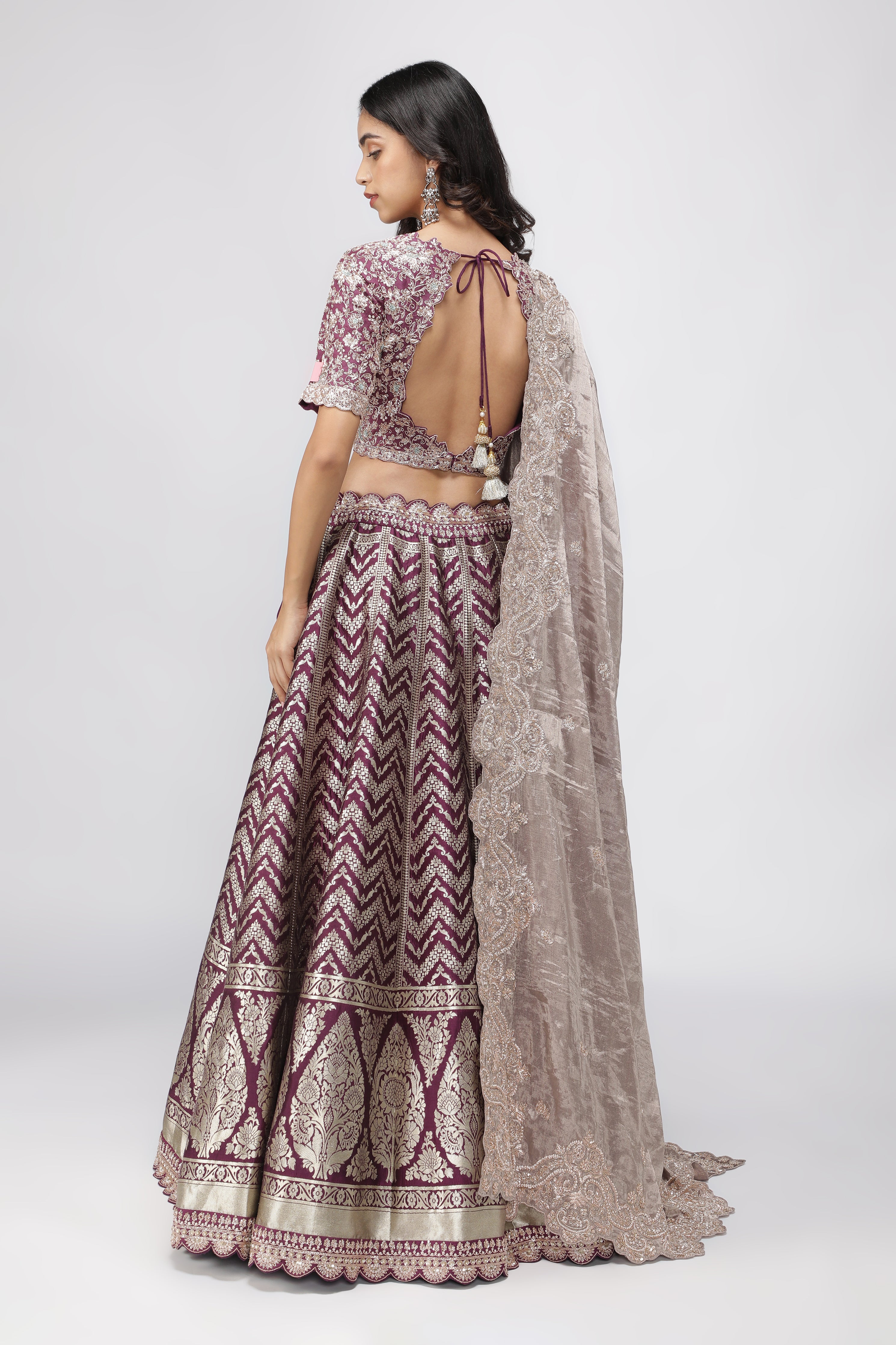 Violet Benarasi Silk Lehenga with Zardozi & French Knot Embroidery