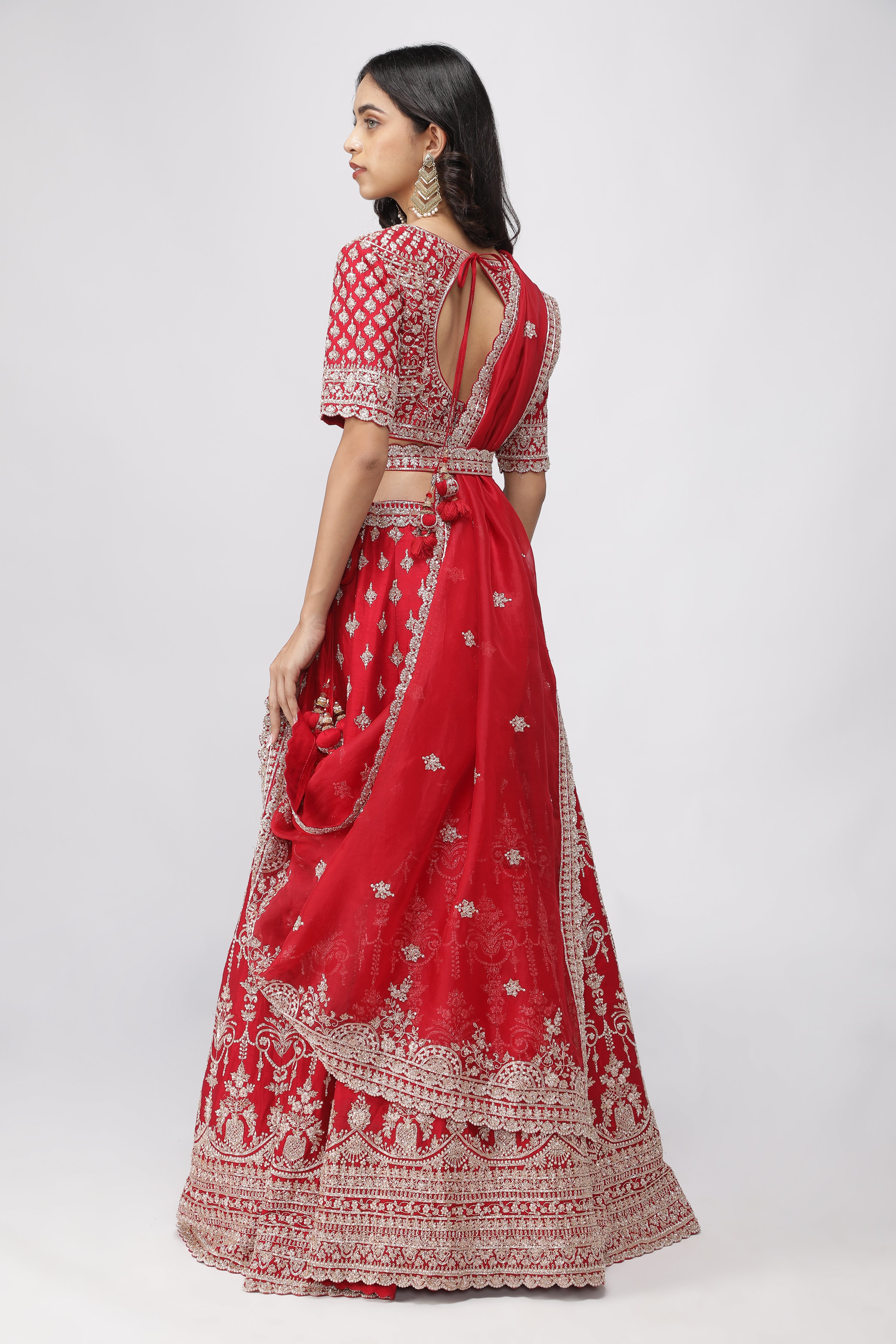 Opulent Red Raw Silk Bridal Lehenga Set