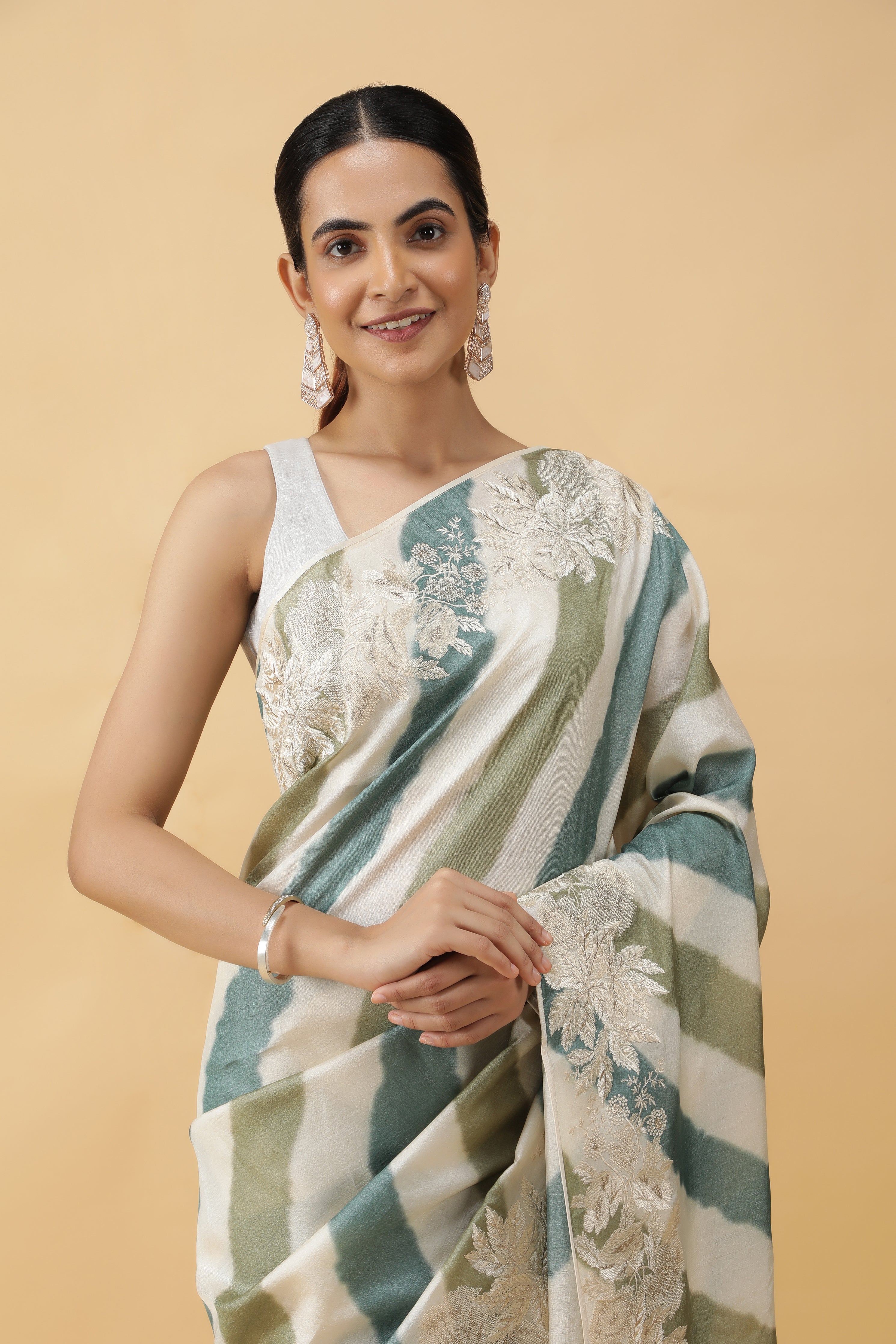 Multi-Color Tussar Silk Saree with Lyria Print & Zari Embroidery Border