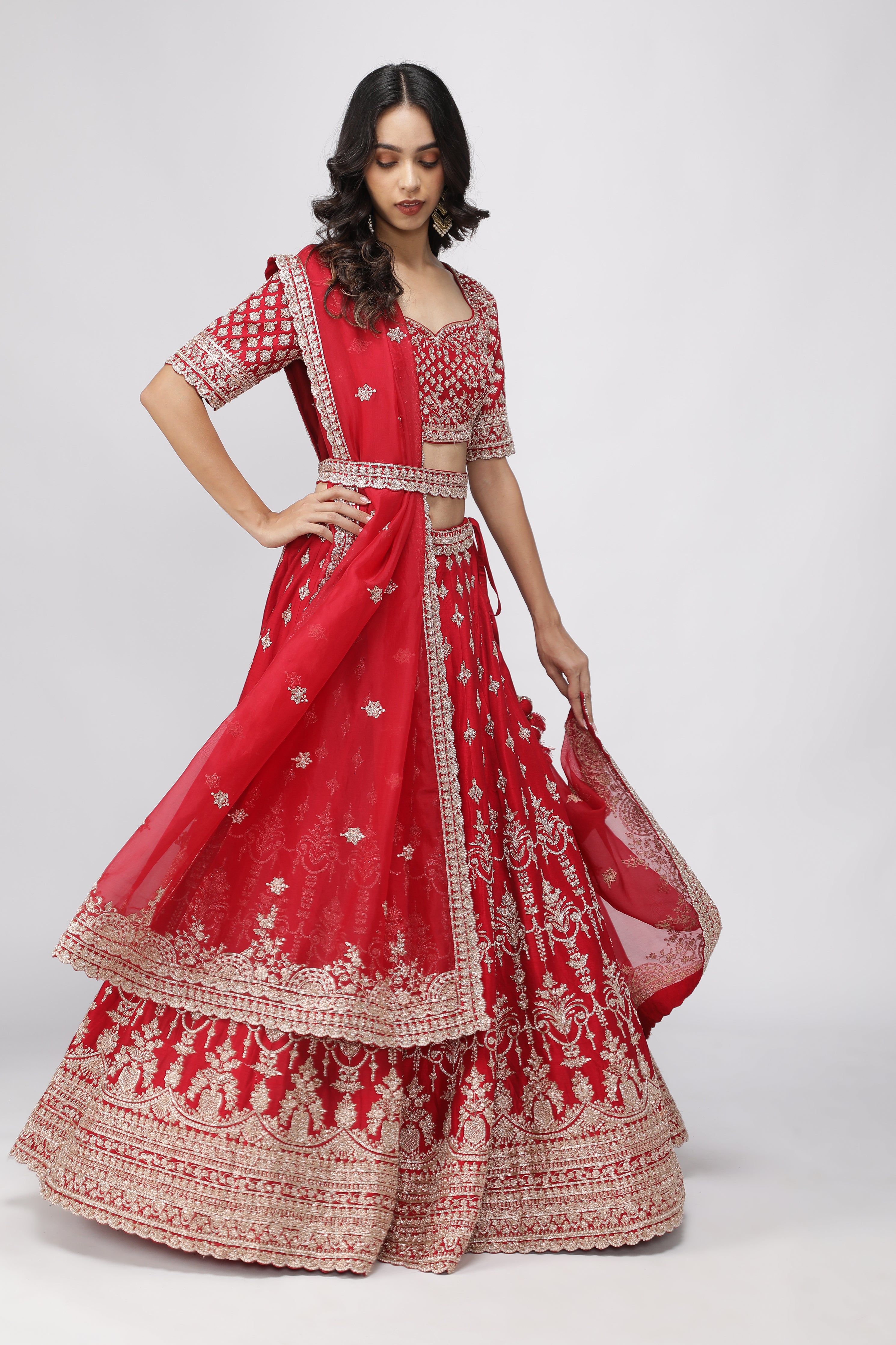 Opulent Red Raw Silk Bridal Lehenga Set