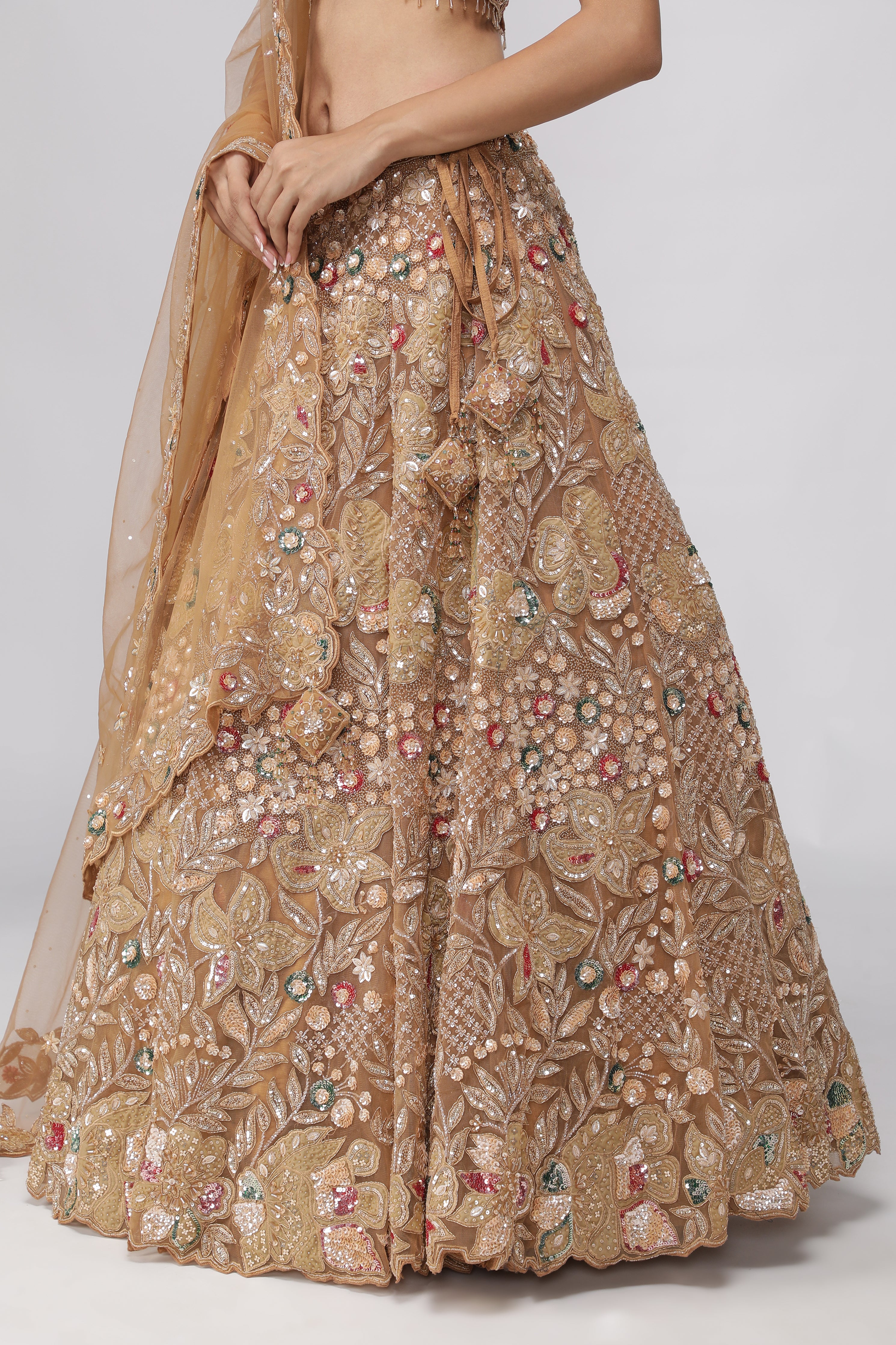 Golden Beige Net Lehenga Set