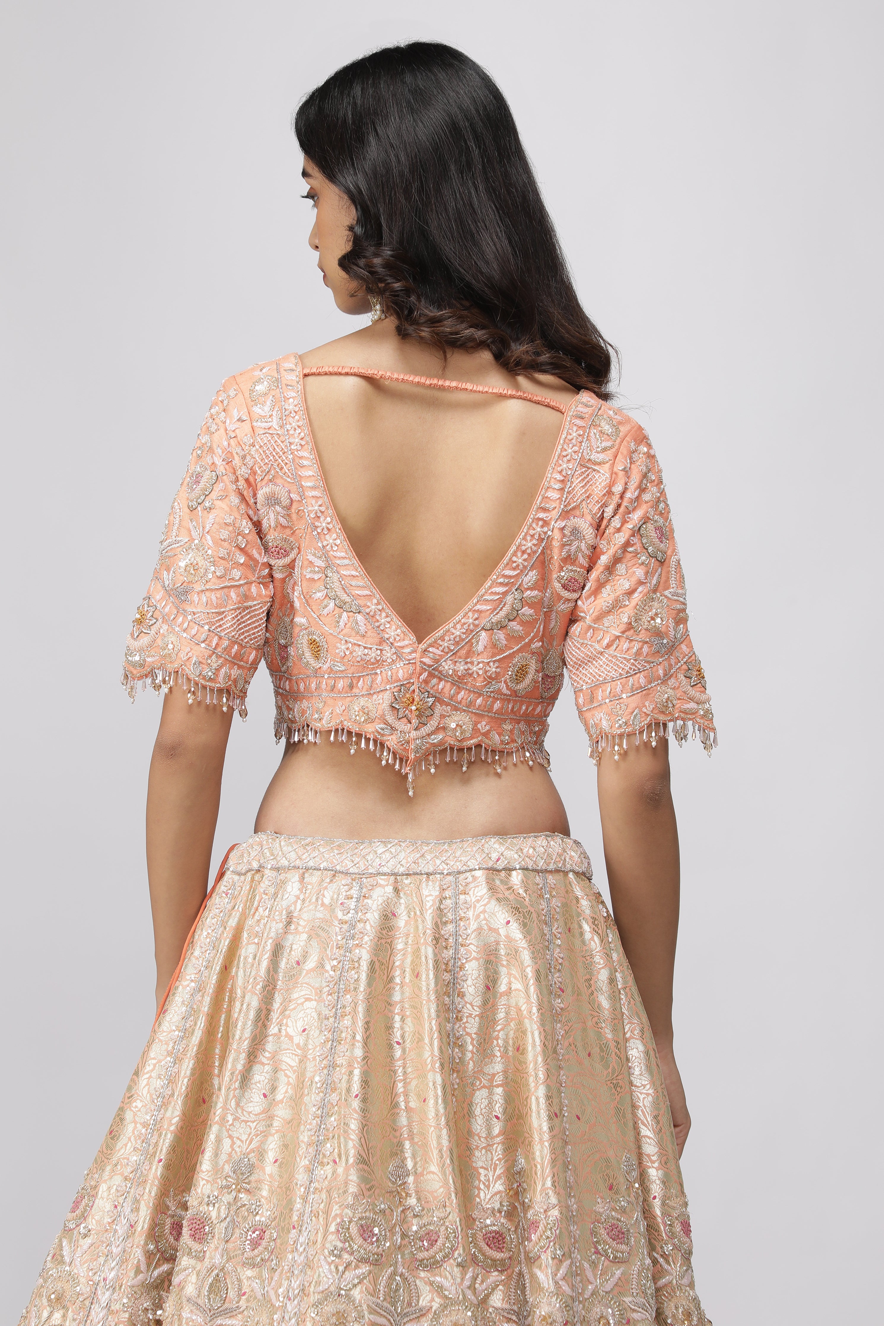 Peach Banarasi Silk Lehenga Set
