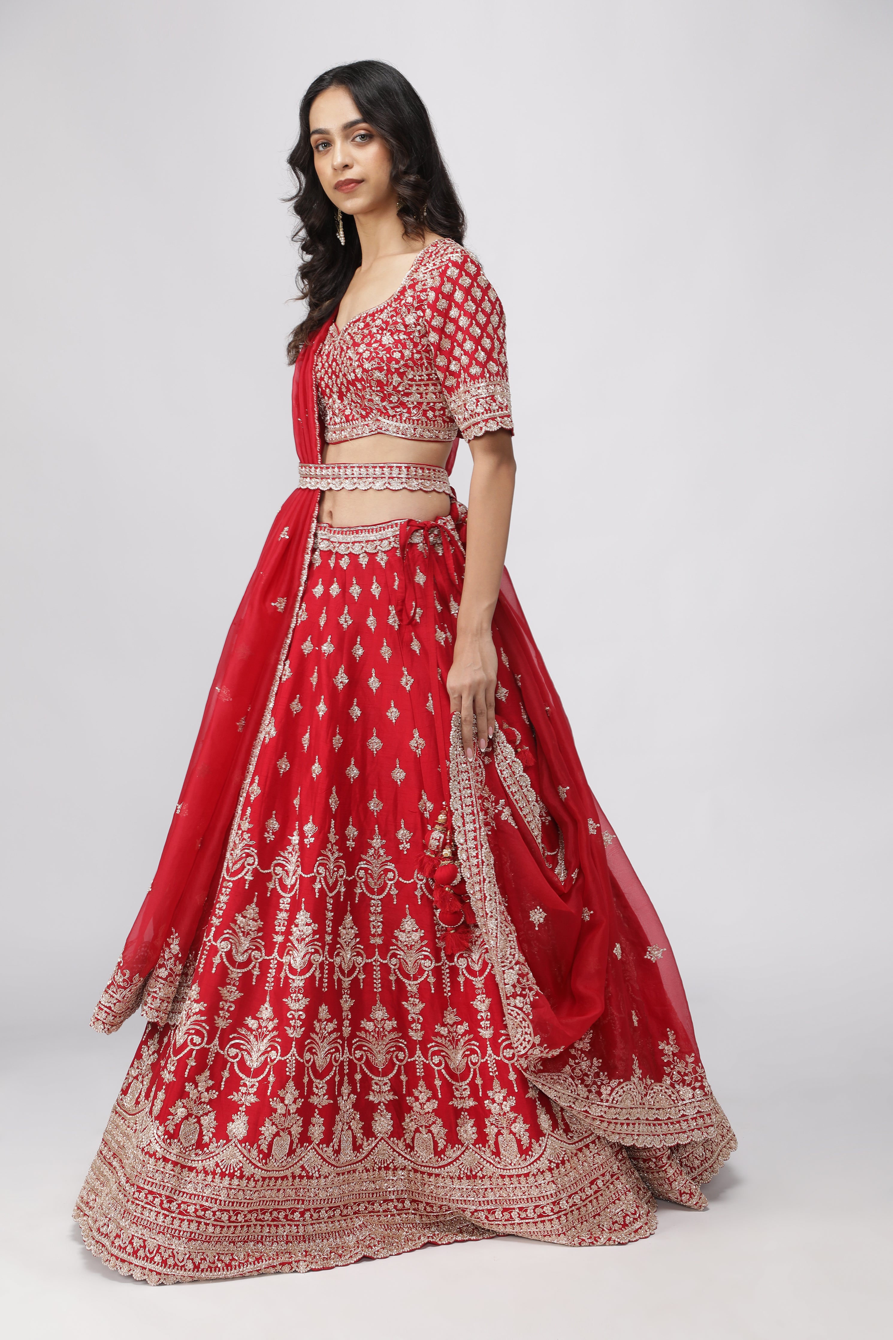 Opulent Red Raw Silk Bridal Lehenga Set
