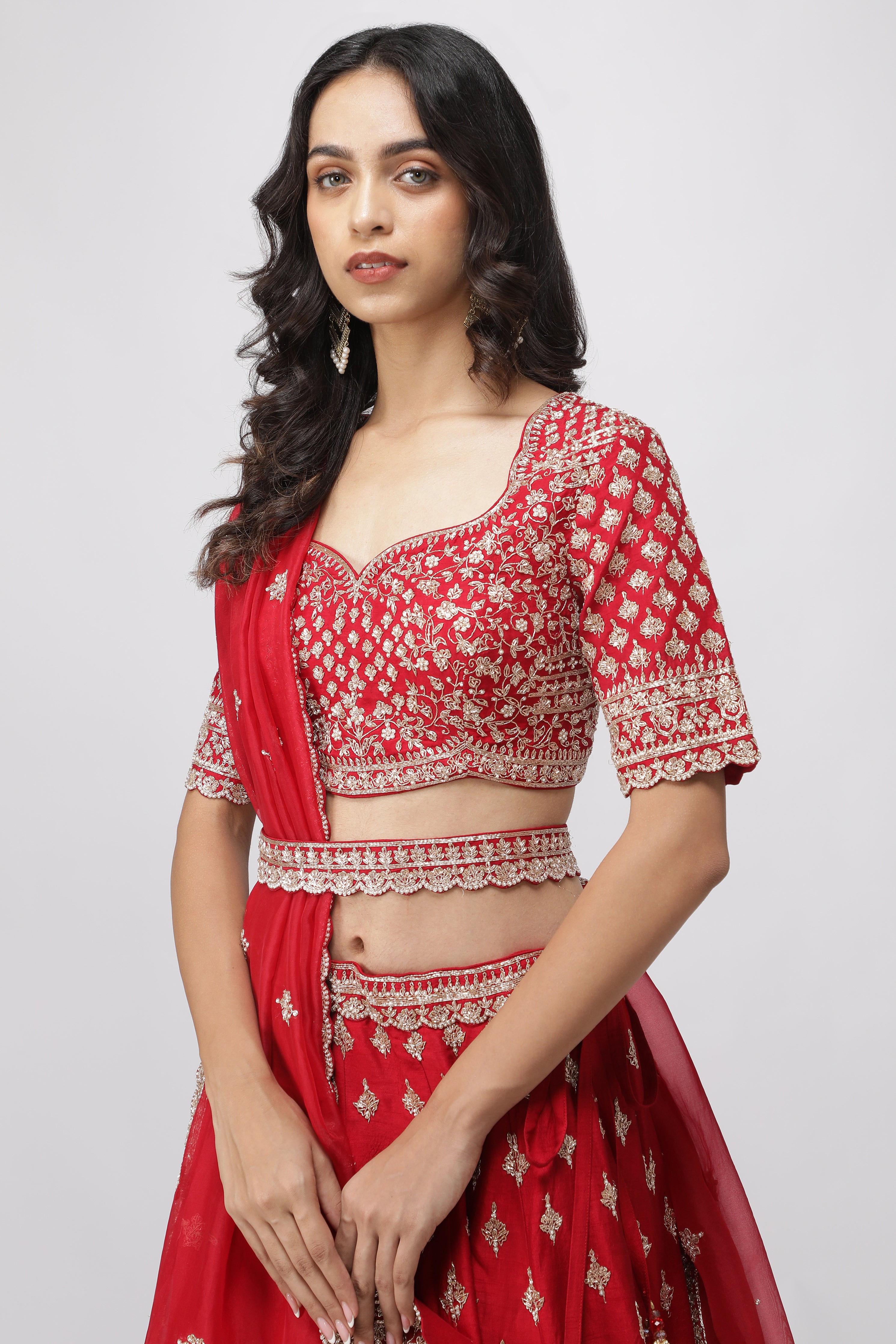 Opulent Red Raw Silk Bridal Lehenga Set