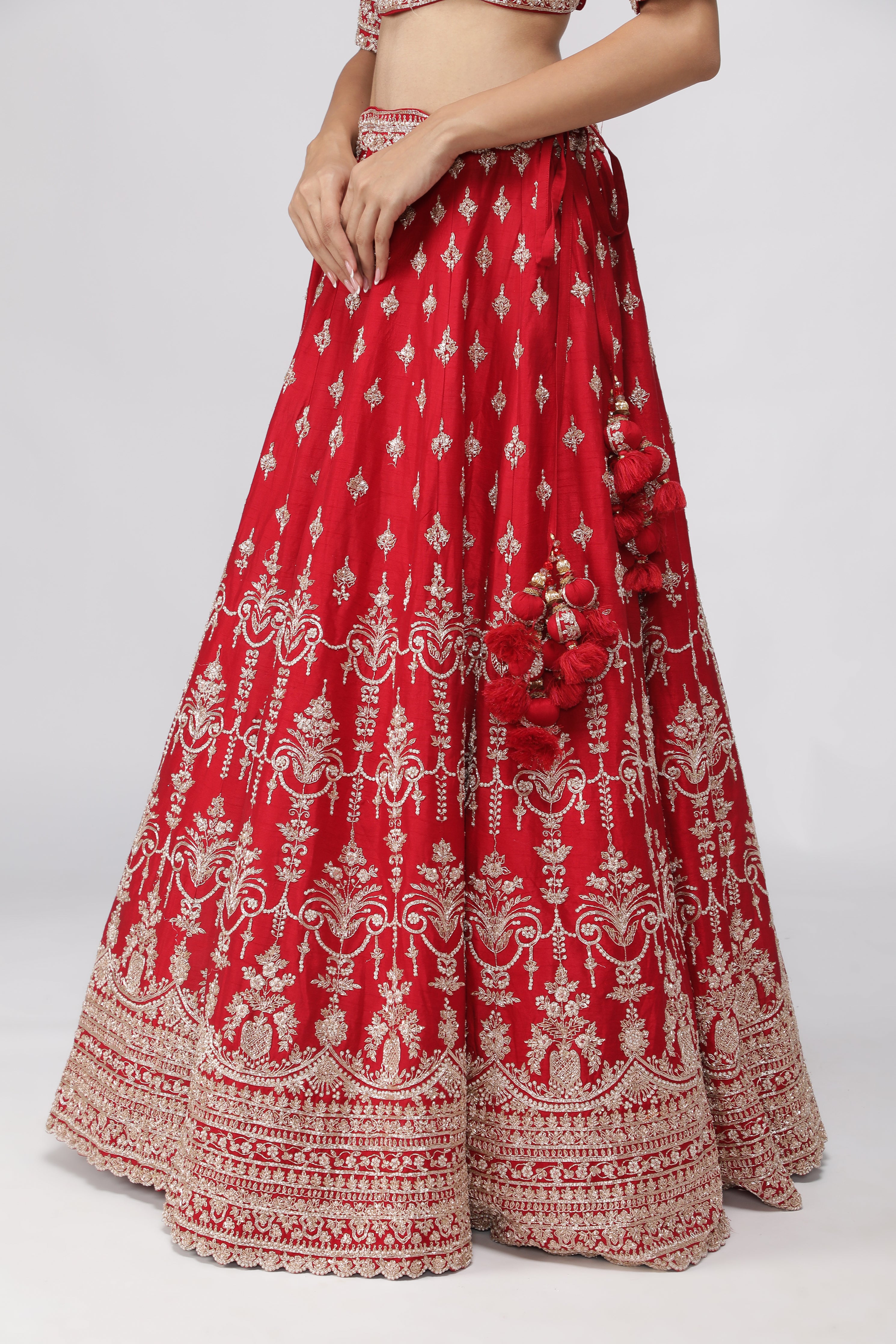 Opulent Red Raw Silk Bridal Lehenga Set