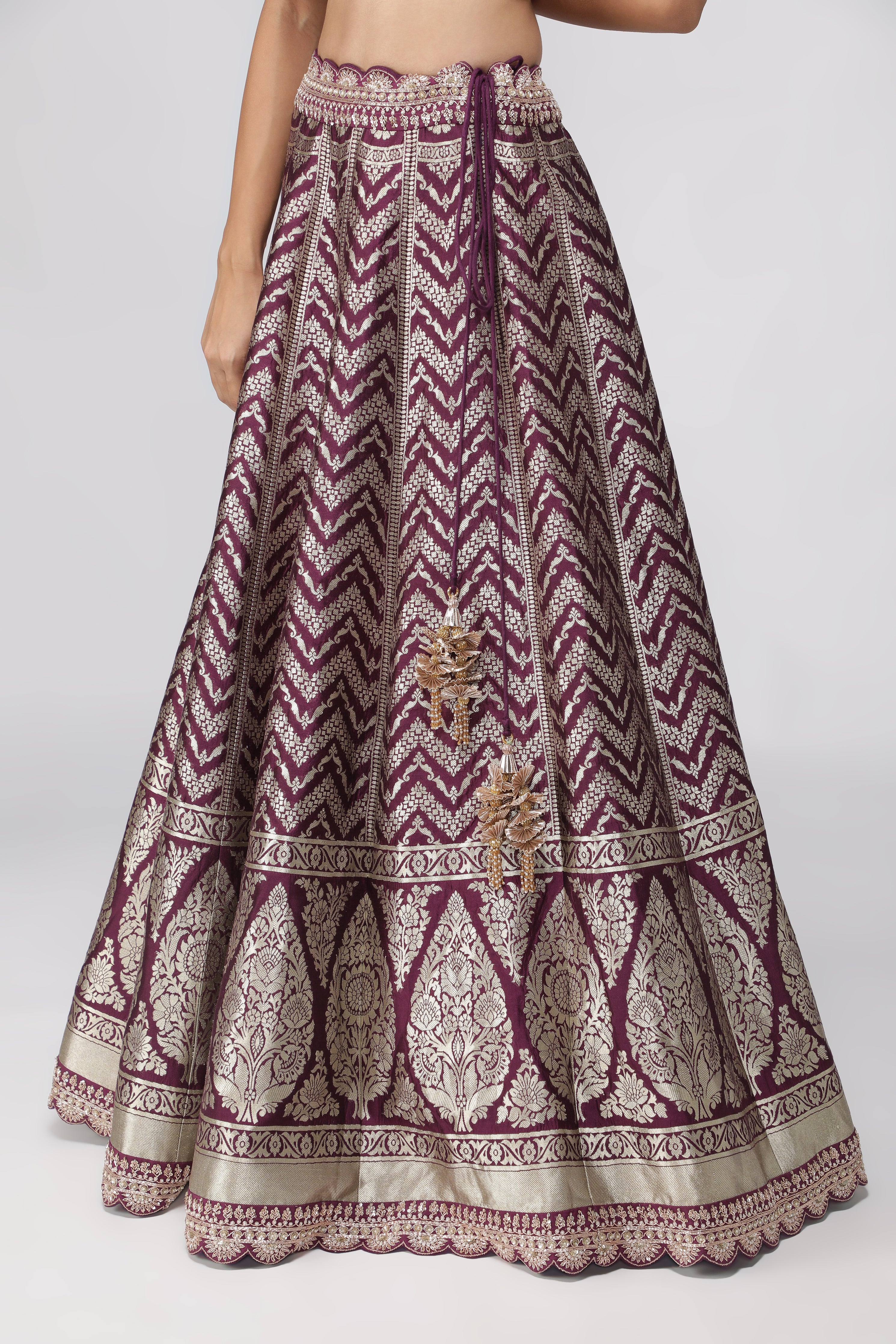 Violet Benarasi Silk Lehenga with Zardozi & French Knot Embroidery