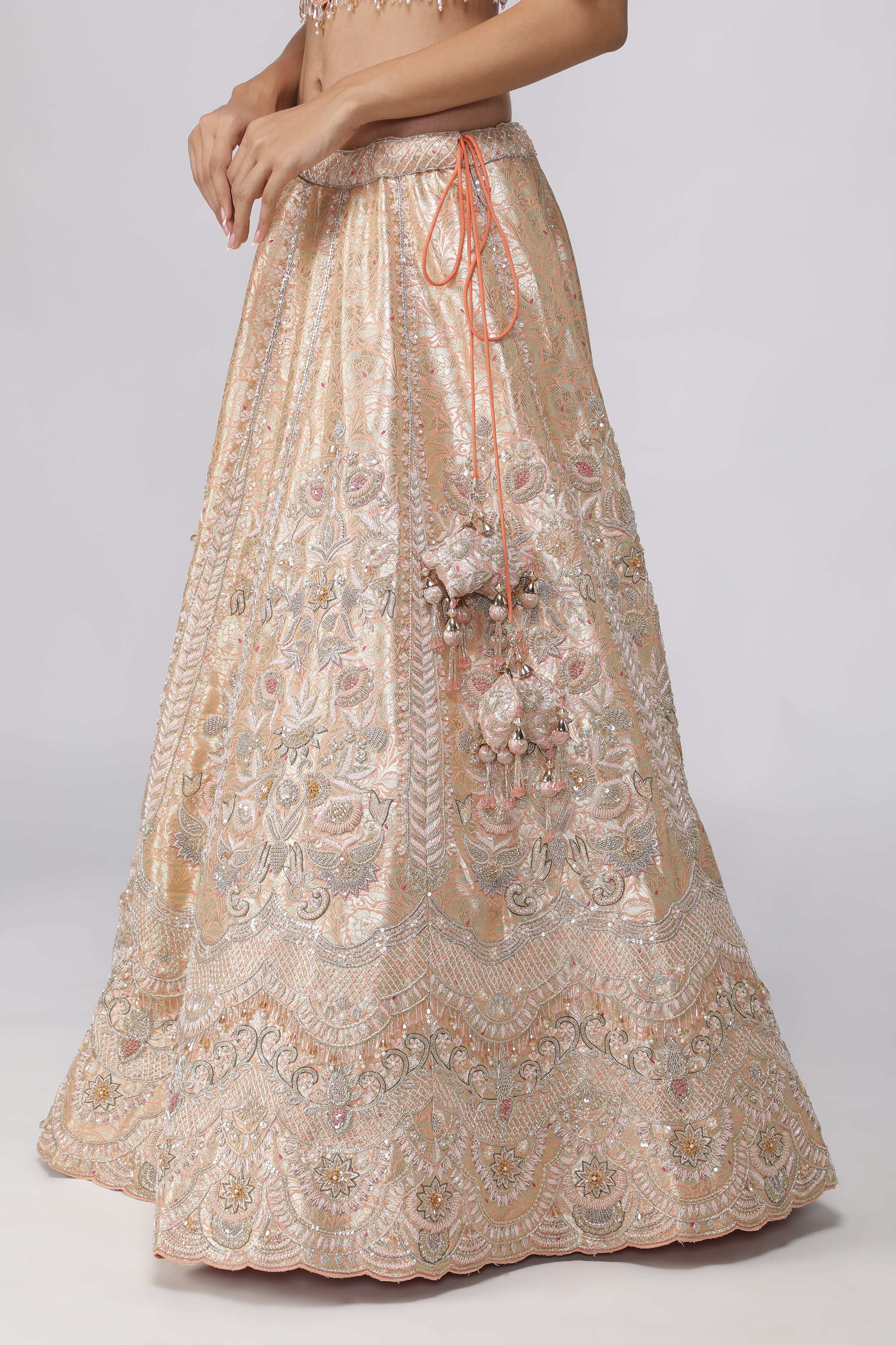 Peach Banarasi Silk Lehenga Set