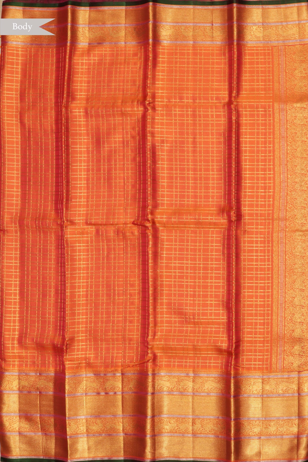 Orange Zari Checks Twill Silk Saree