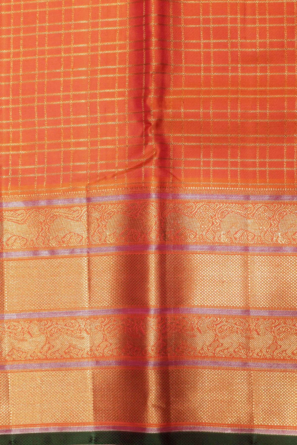 Orange Zari Checks Twill Silk Saree