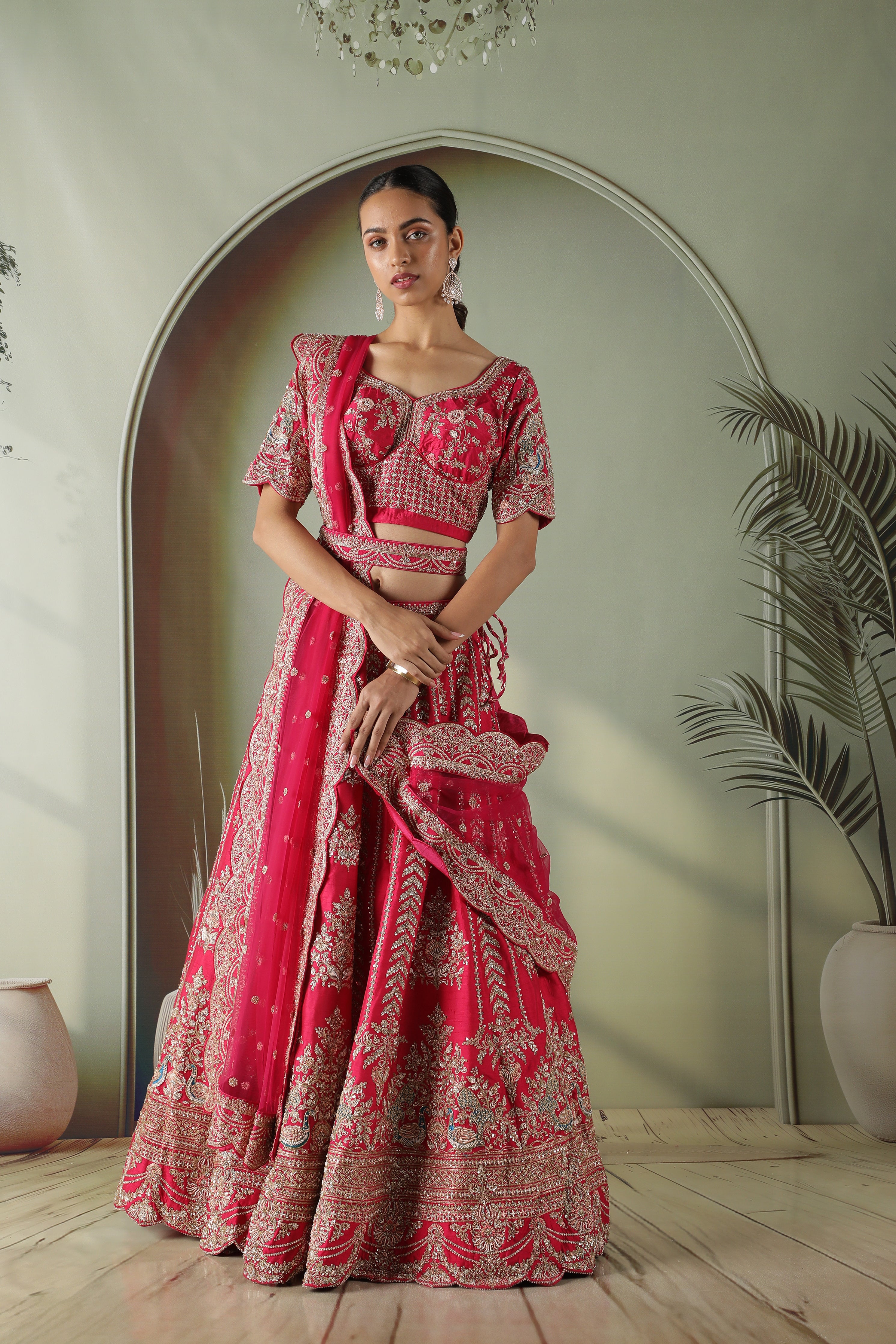 Pink raw silk lehenga set