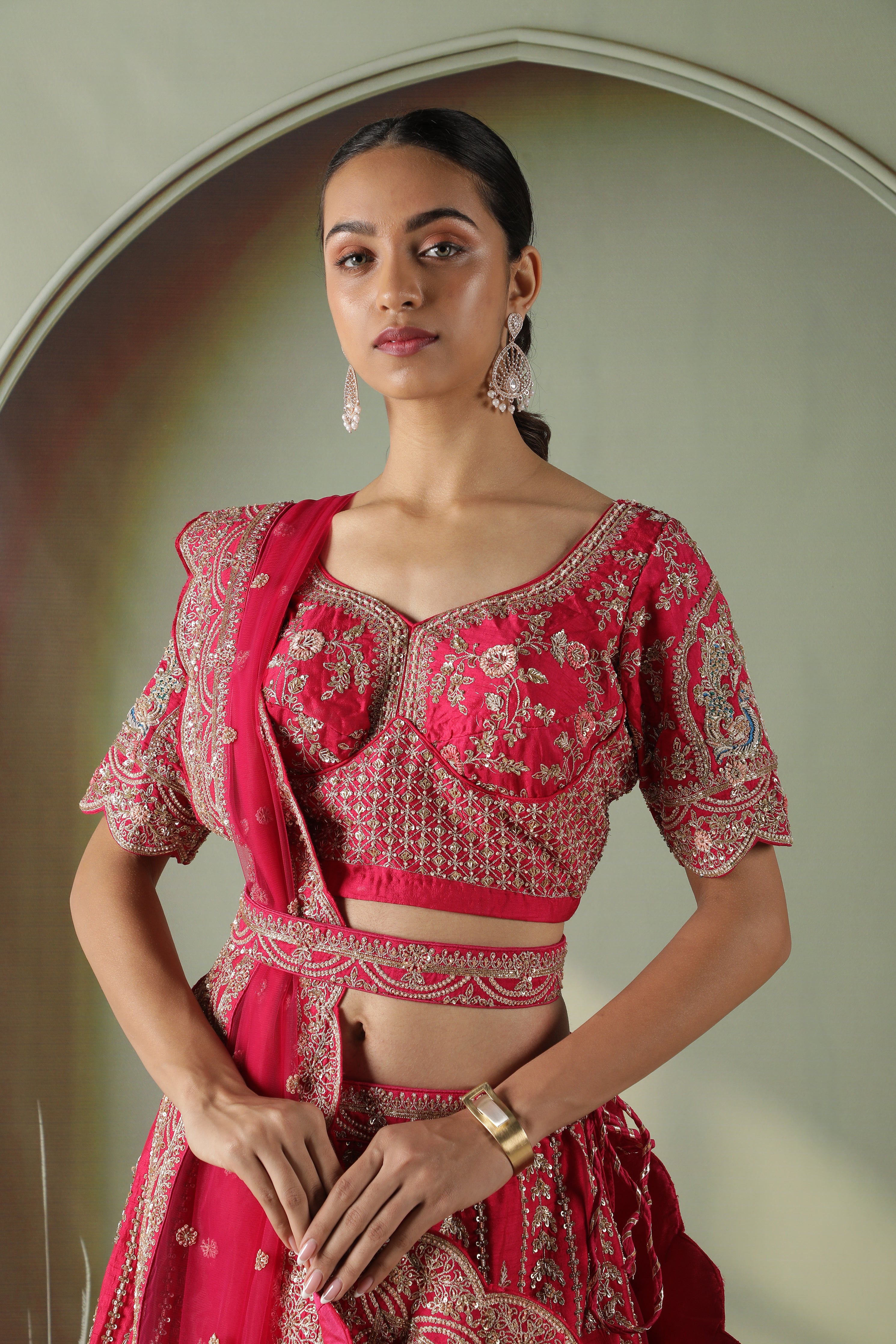 Pink raw silk lehenga set