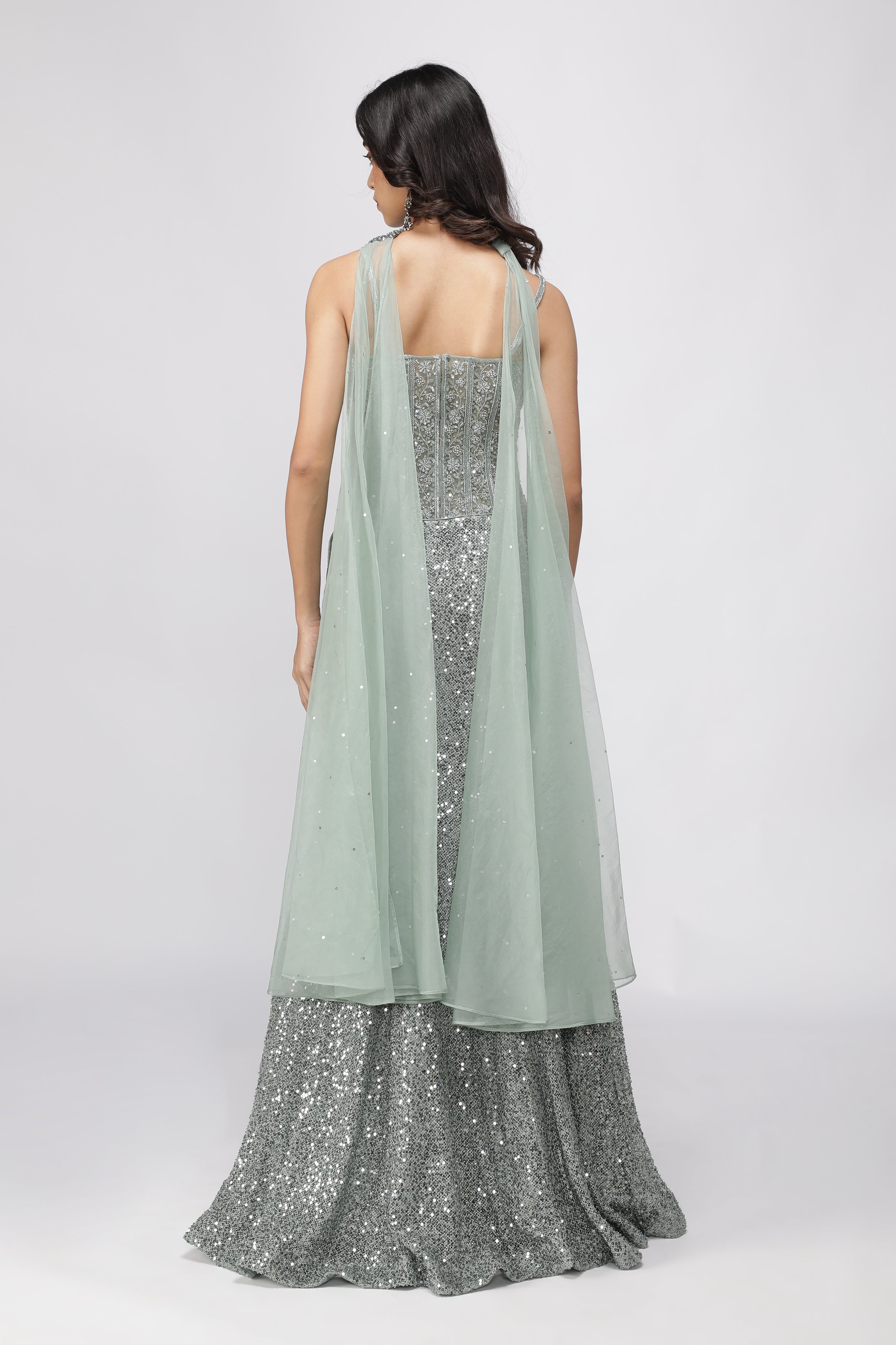 Mint Green Net Mermaid Cut Lehenga Set