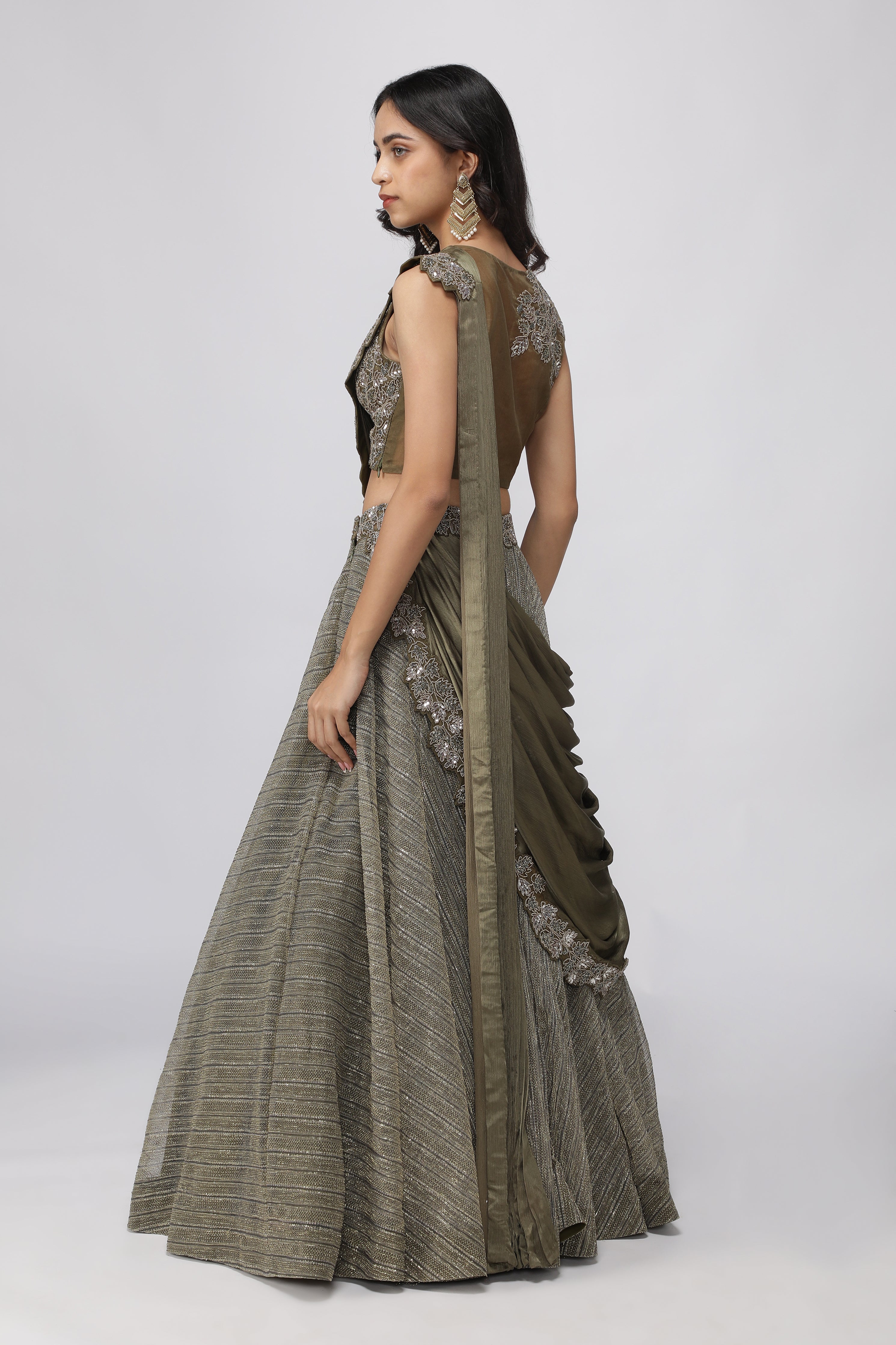 Olive Green Embroidered Lehenga set