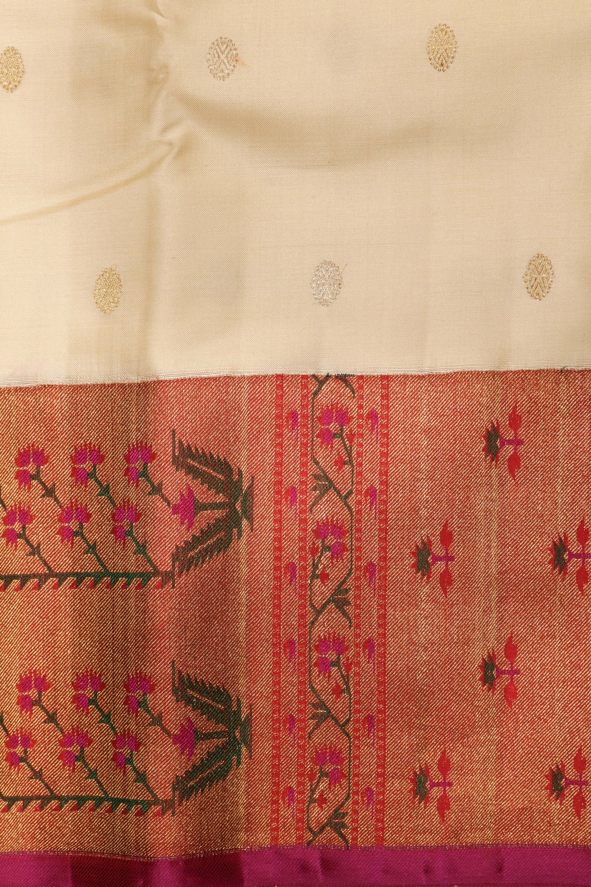 Cream Kanchivaram Silk Saree with Paithani Border