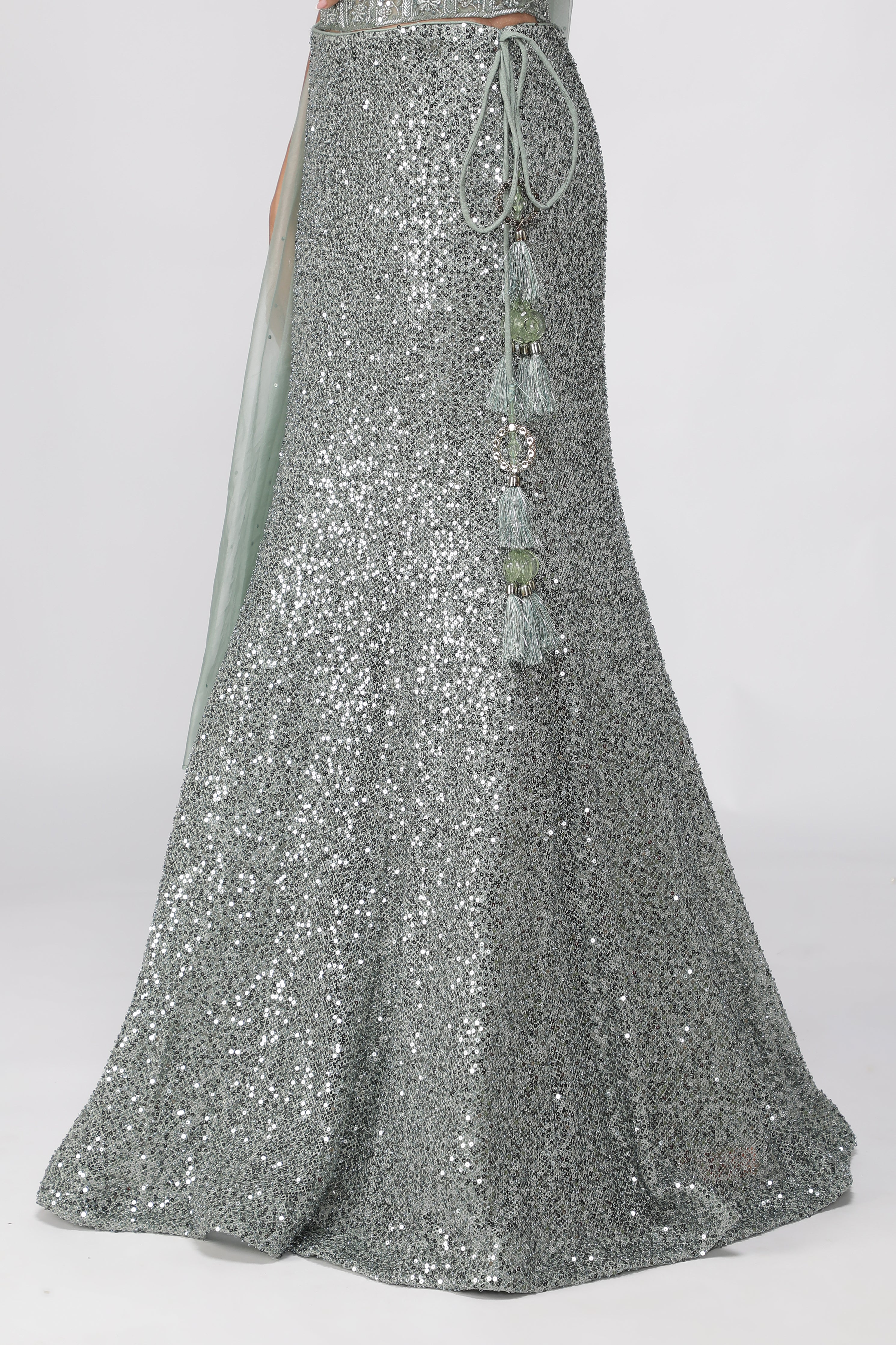 Mint Green Net Mermaid Cut Lehenga Set