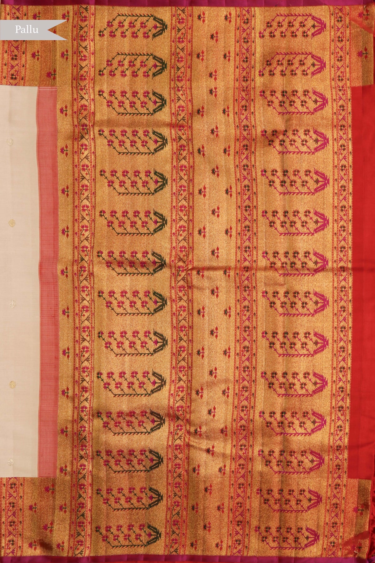 Cream Kanchivaram Silk Saree with Paithani Border