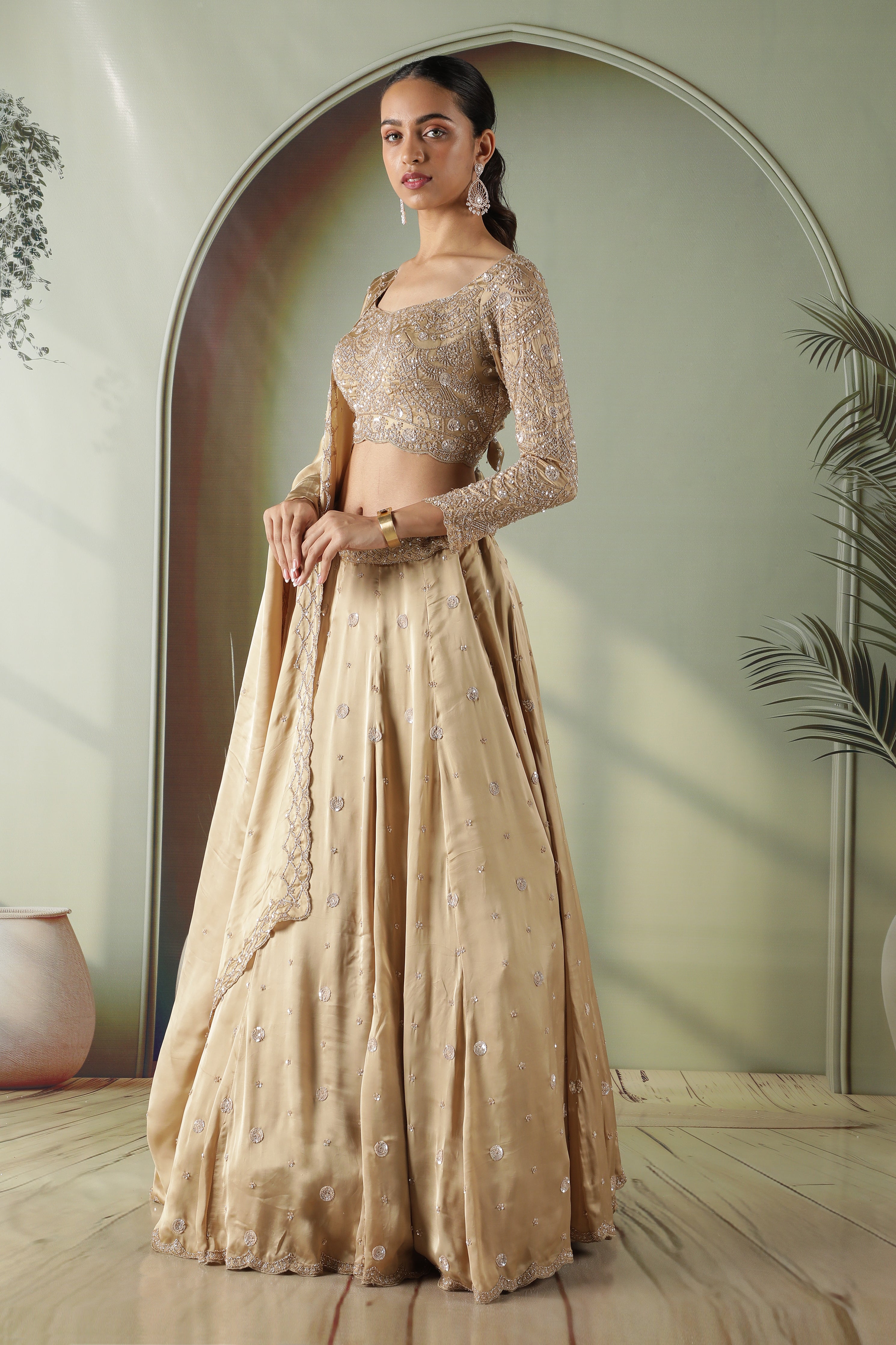 Gold Satin Silk Lehenga Set