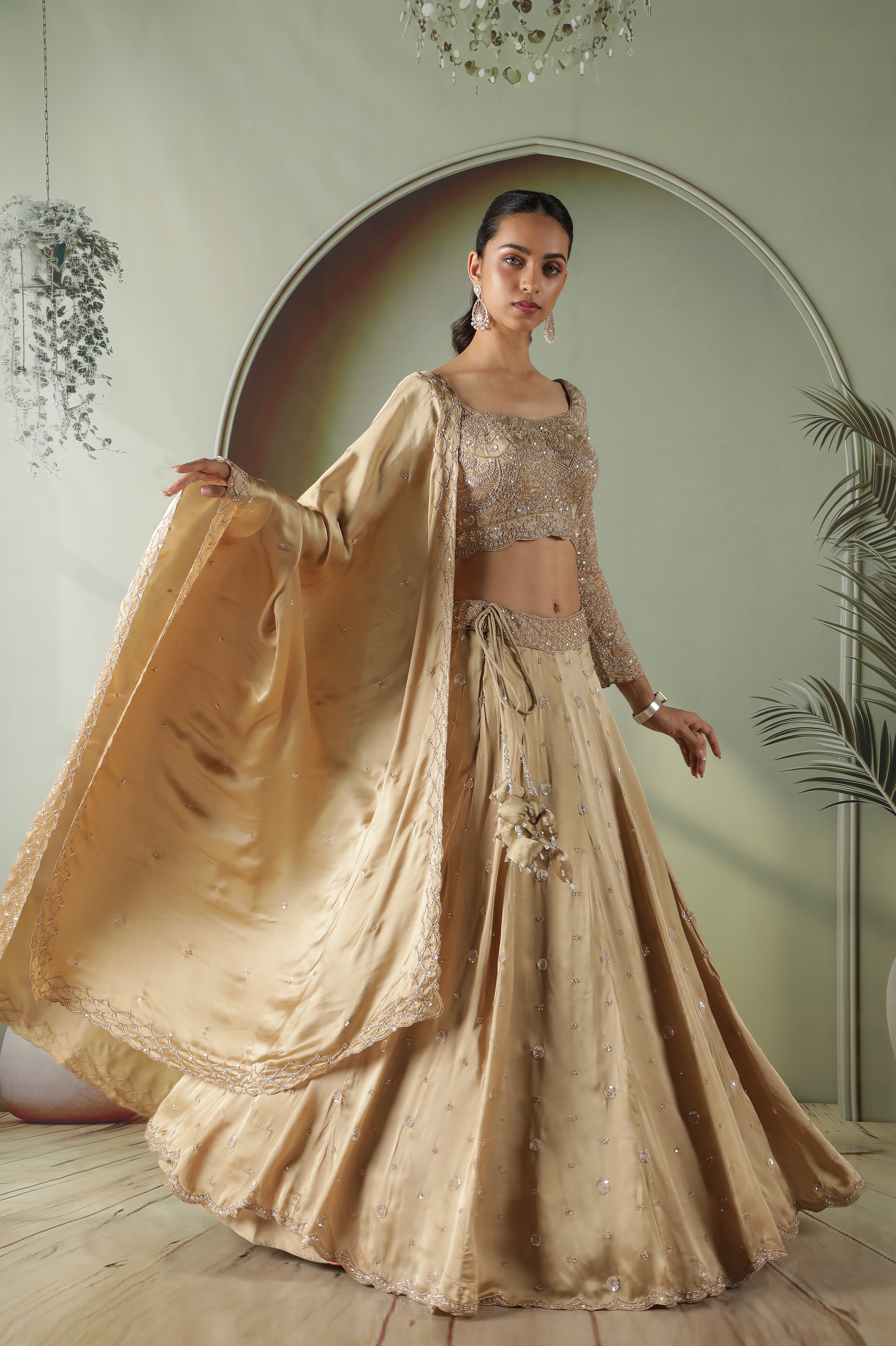 Gold Satin Silk Lehenga Set