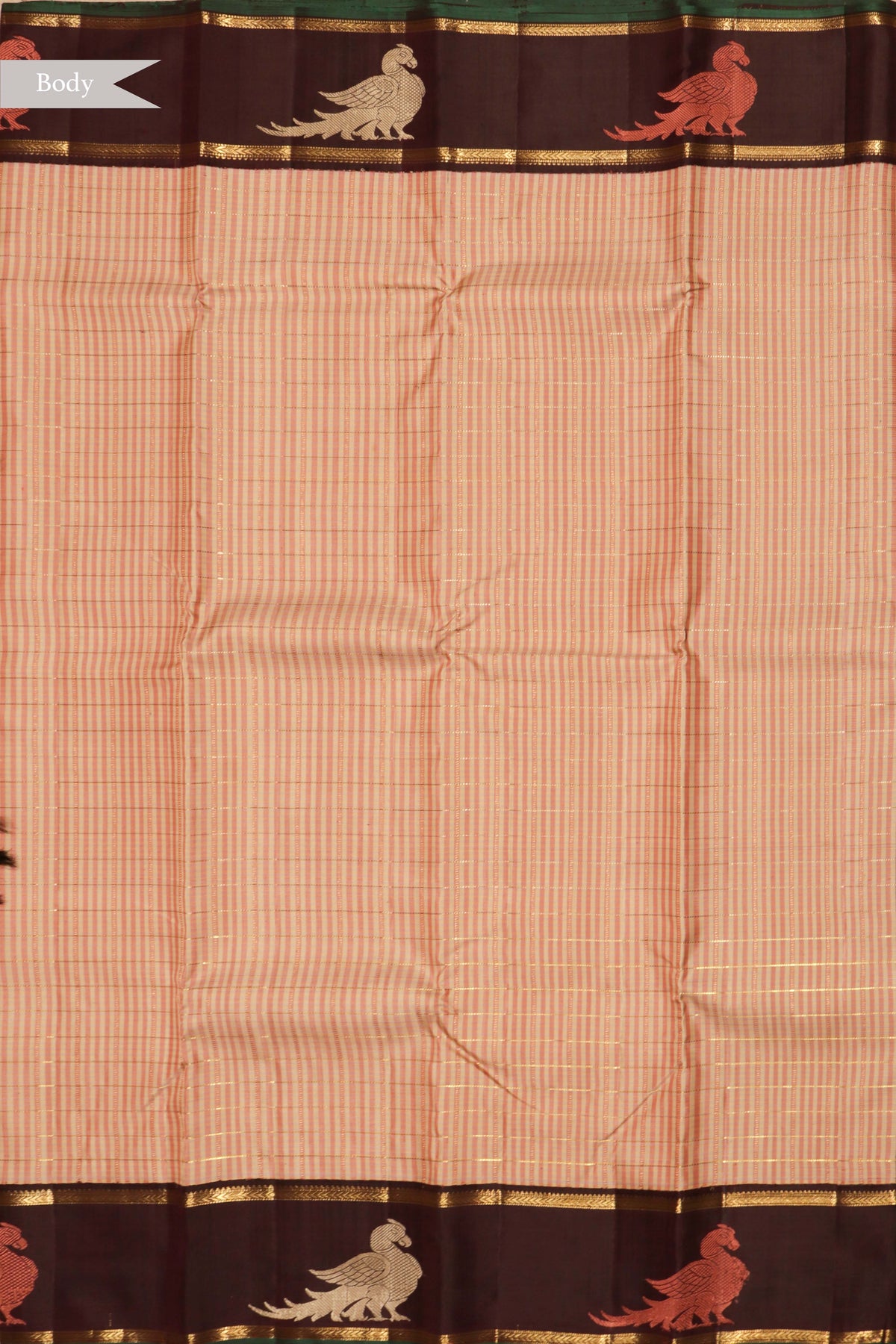 Beige Checked Kanchivaram Silk Saree