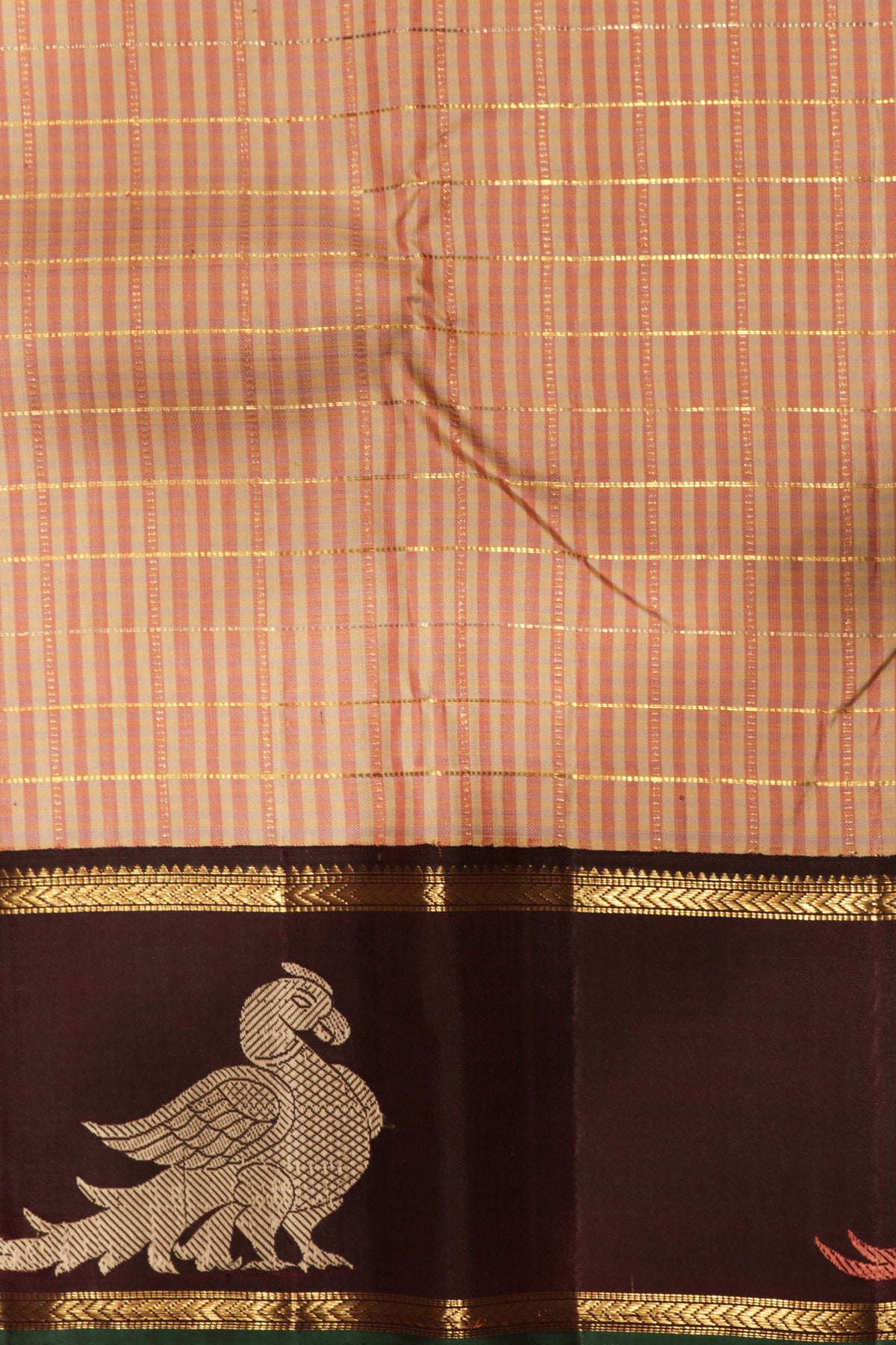 Beige Checked Kanchivaram Silk Saree