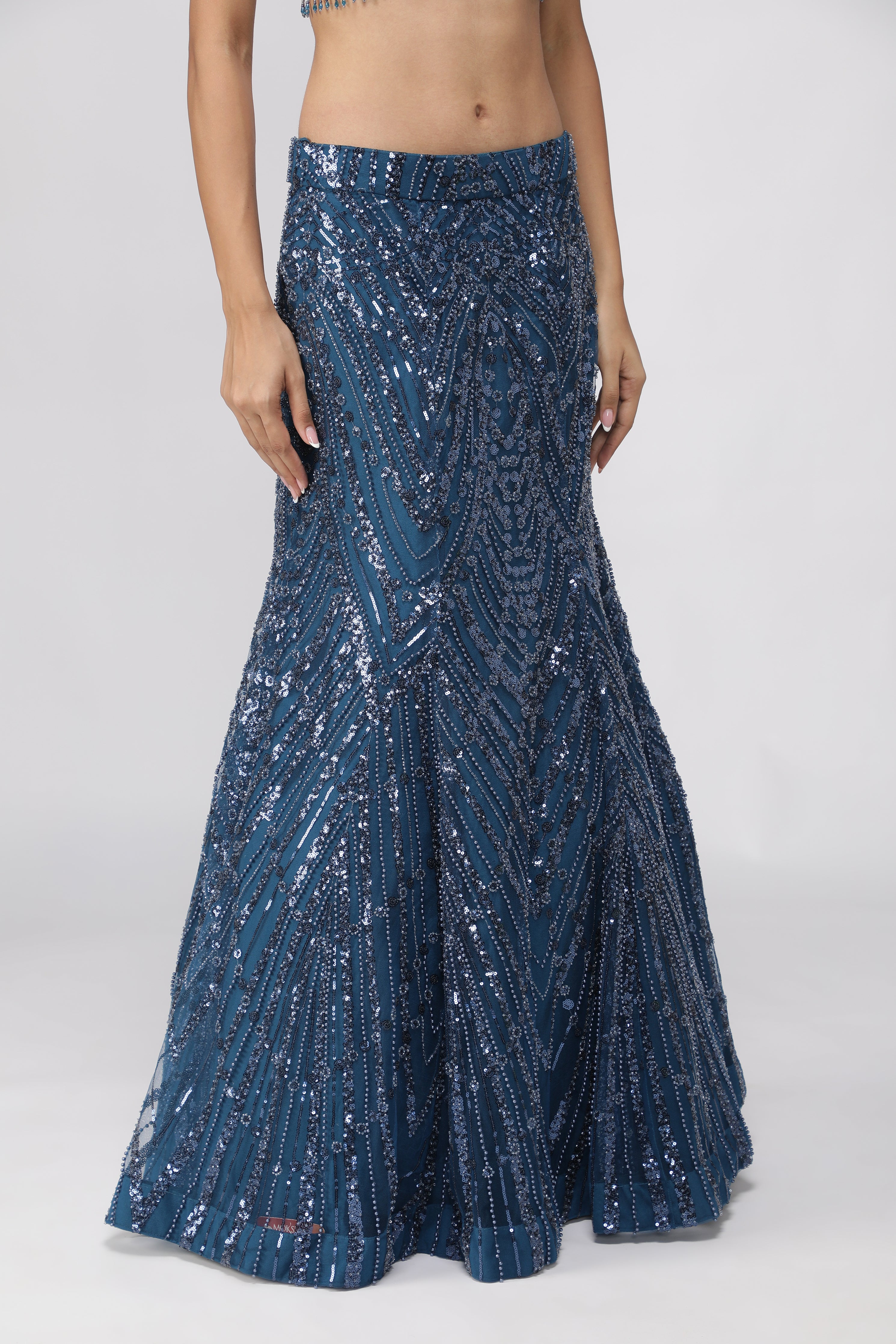 Electric Blue Net Mermaid Cut Lehenga Set