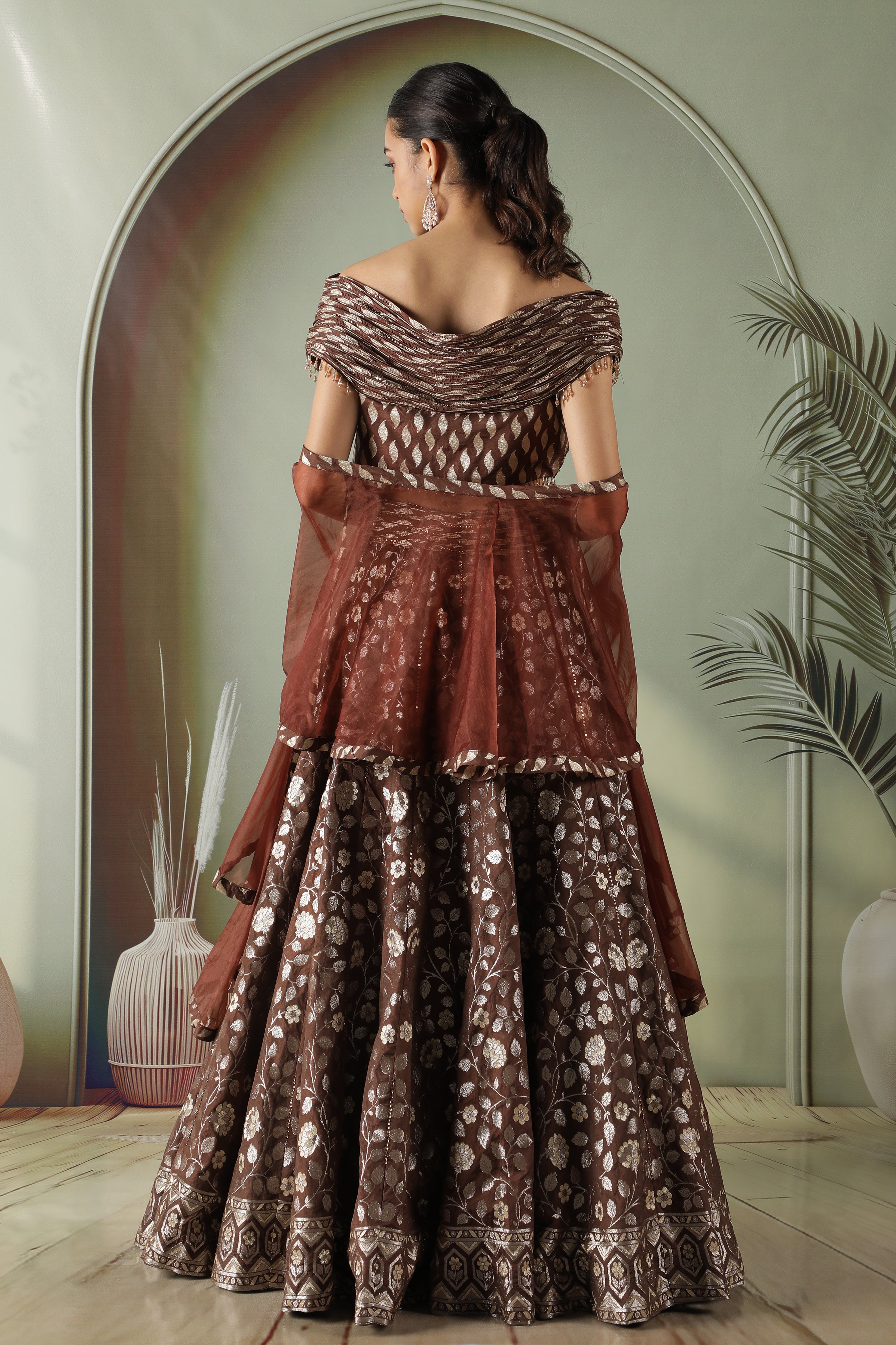 Coffee brown Banarasi silk lehenga set