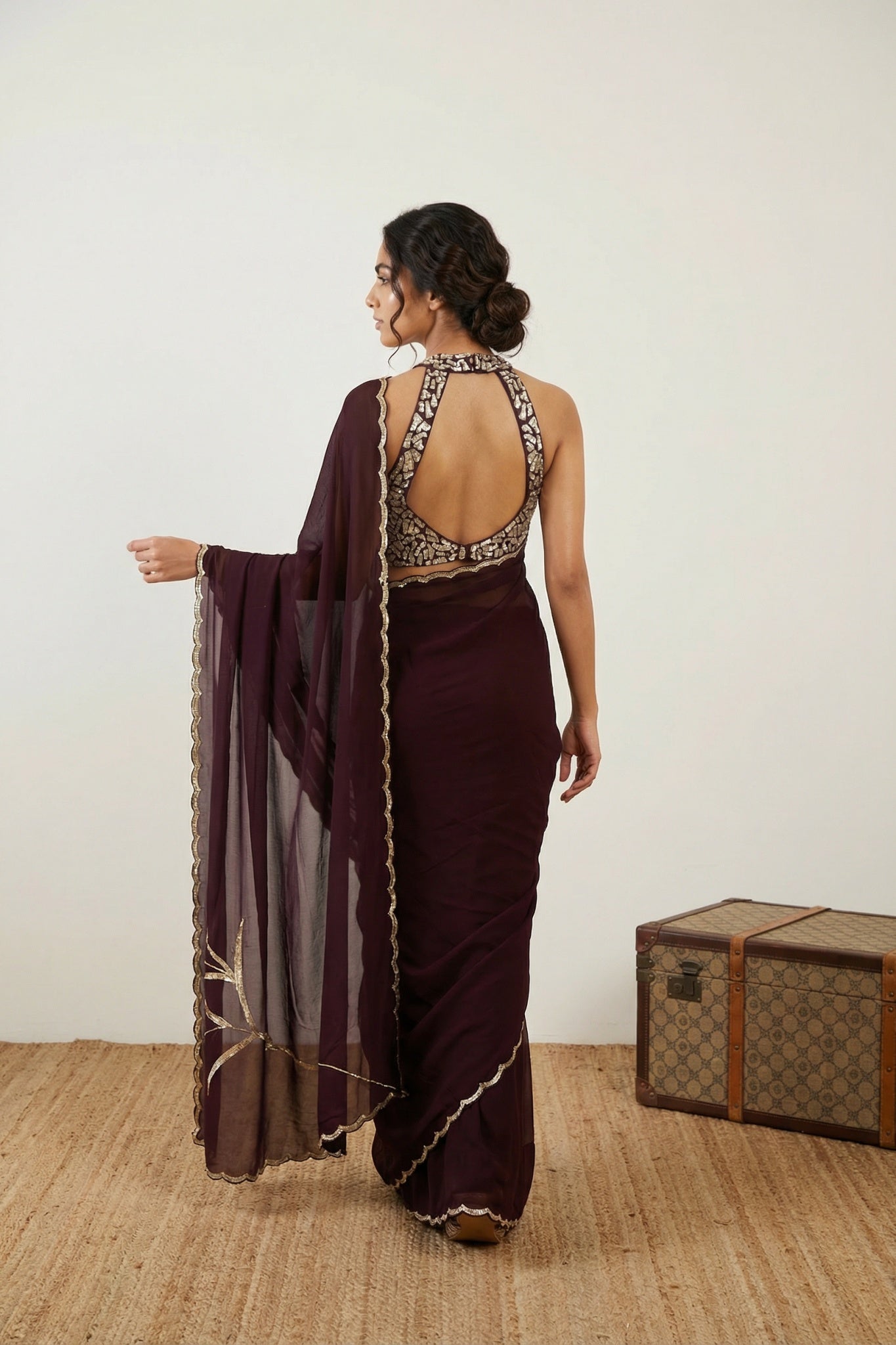 Coffee Brown Georgette Saree with Sequin Border
