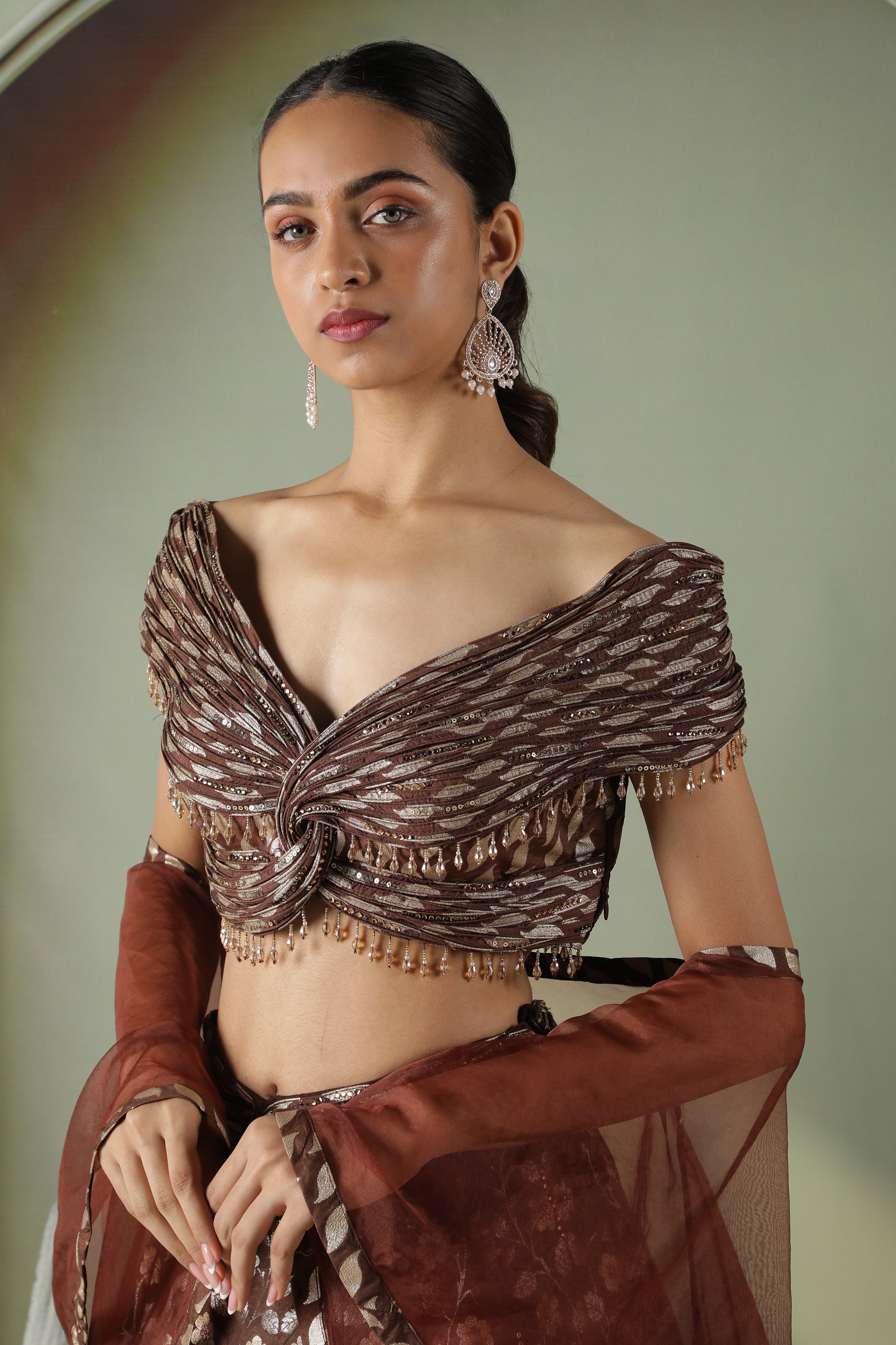 Coffee brown Banarasi silk lehenga set
