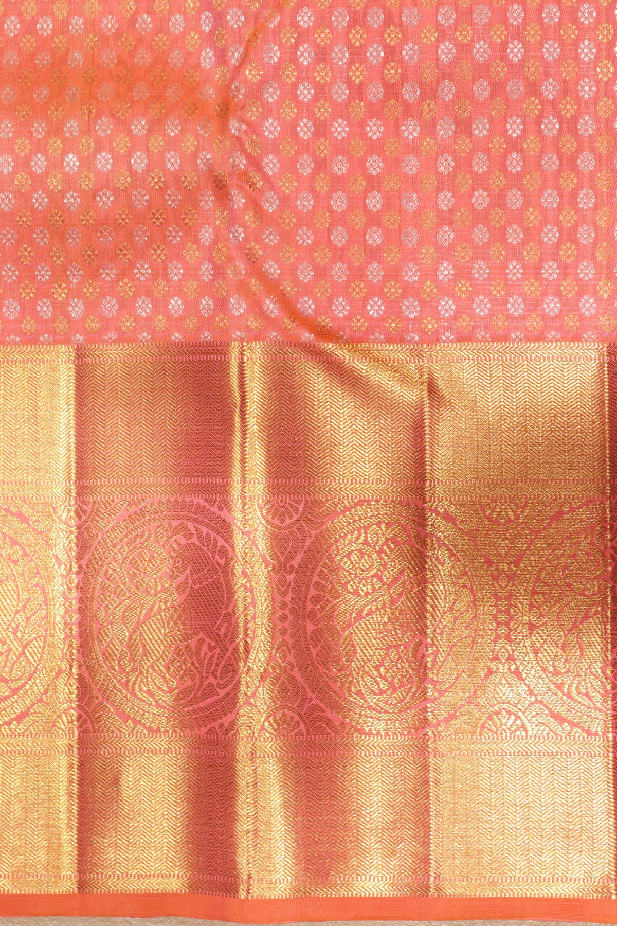 Orange Peach Kanchivaram Silk Saree