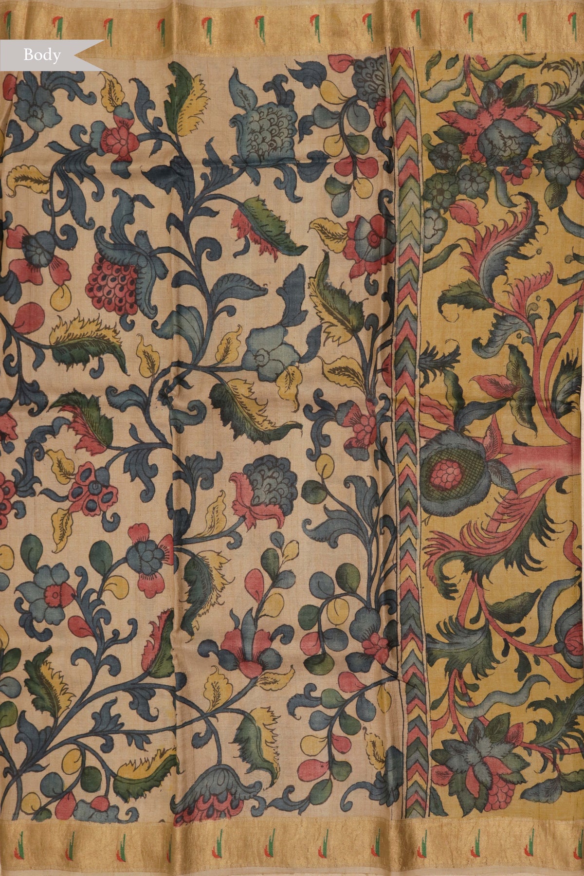 Beige Kalamkari Tussar Silk Saree