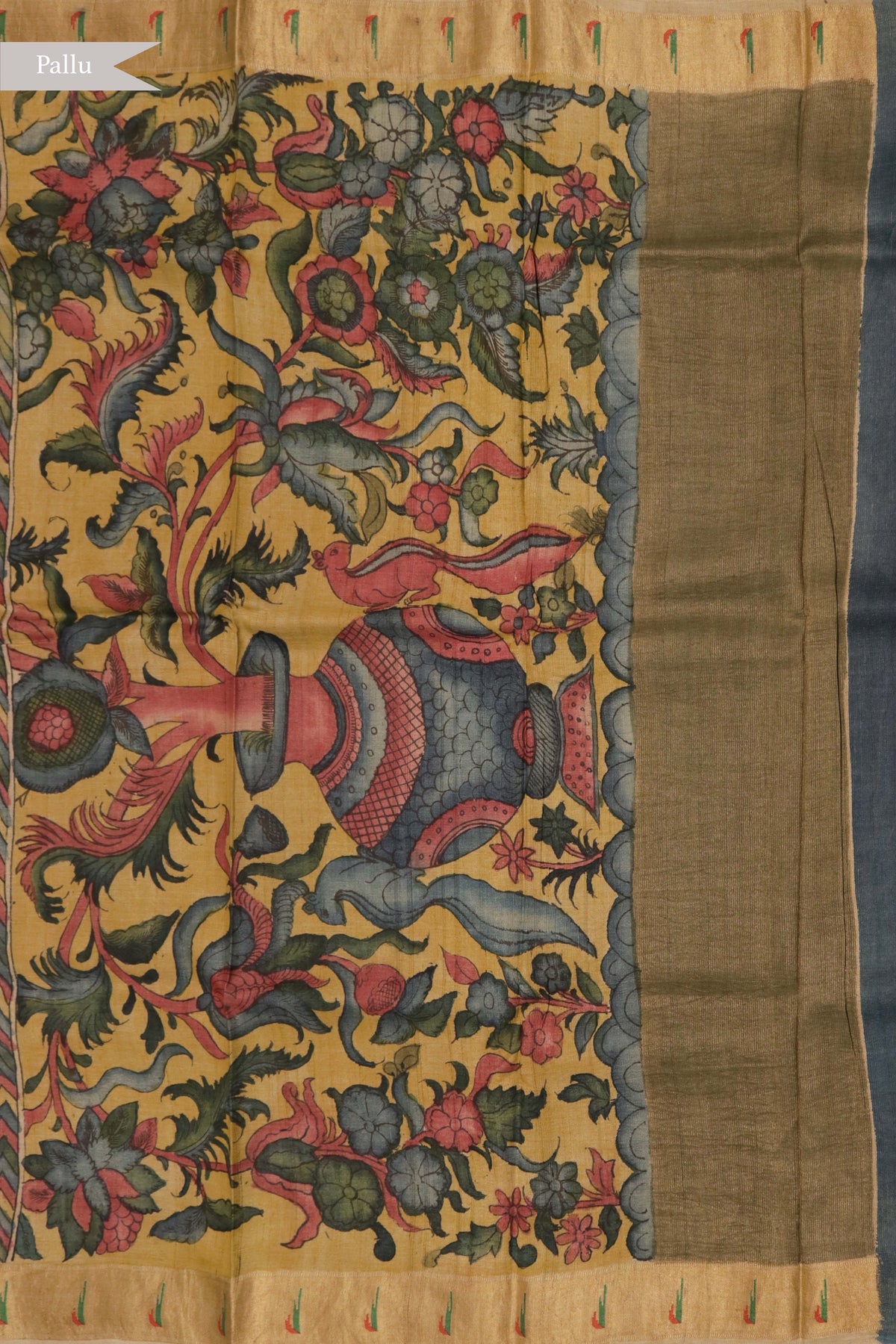 Beige Kalamkari Tussar Silk Saree