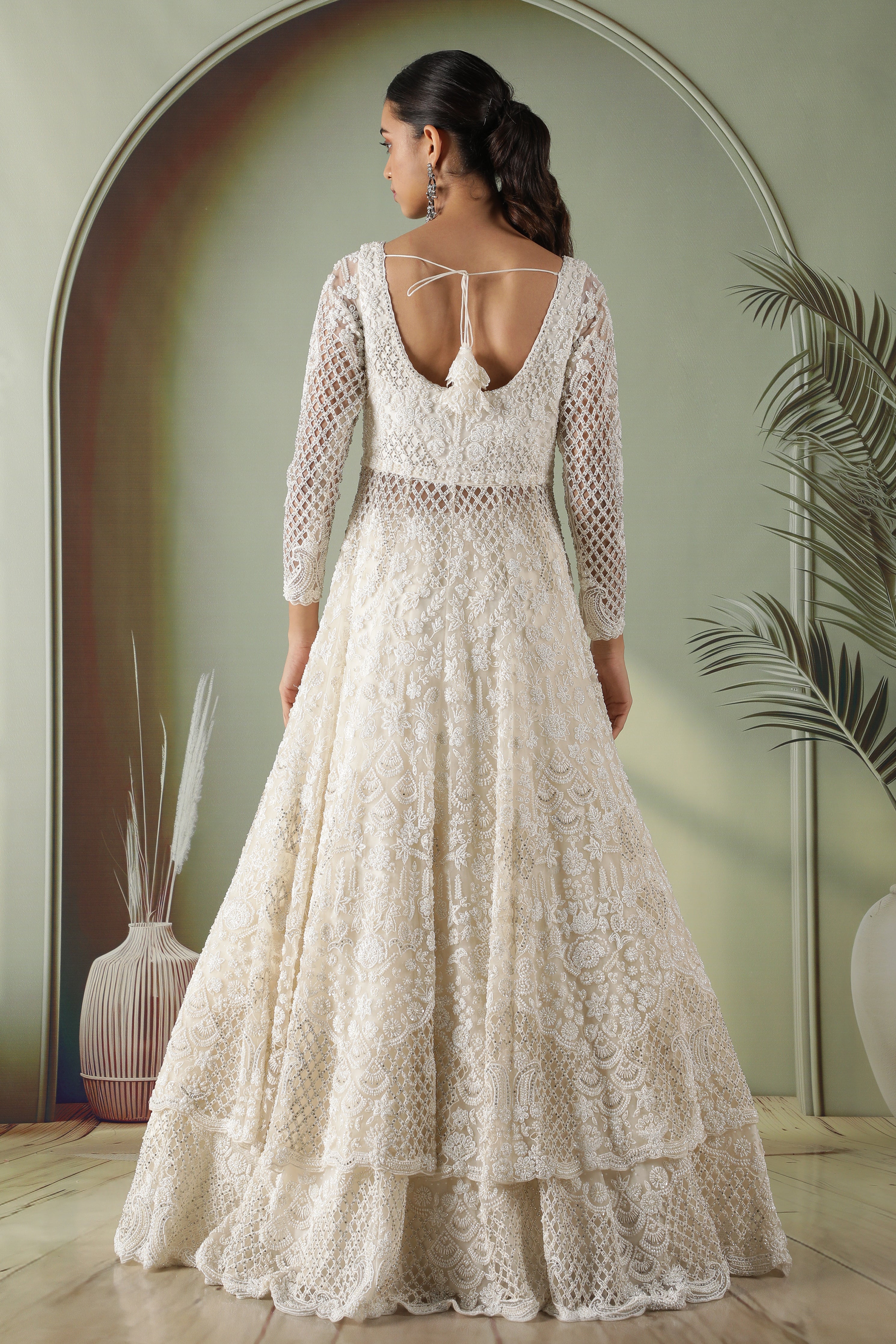 Radiant Pearl Cutwork Net Jacket Lehenga Set