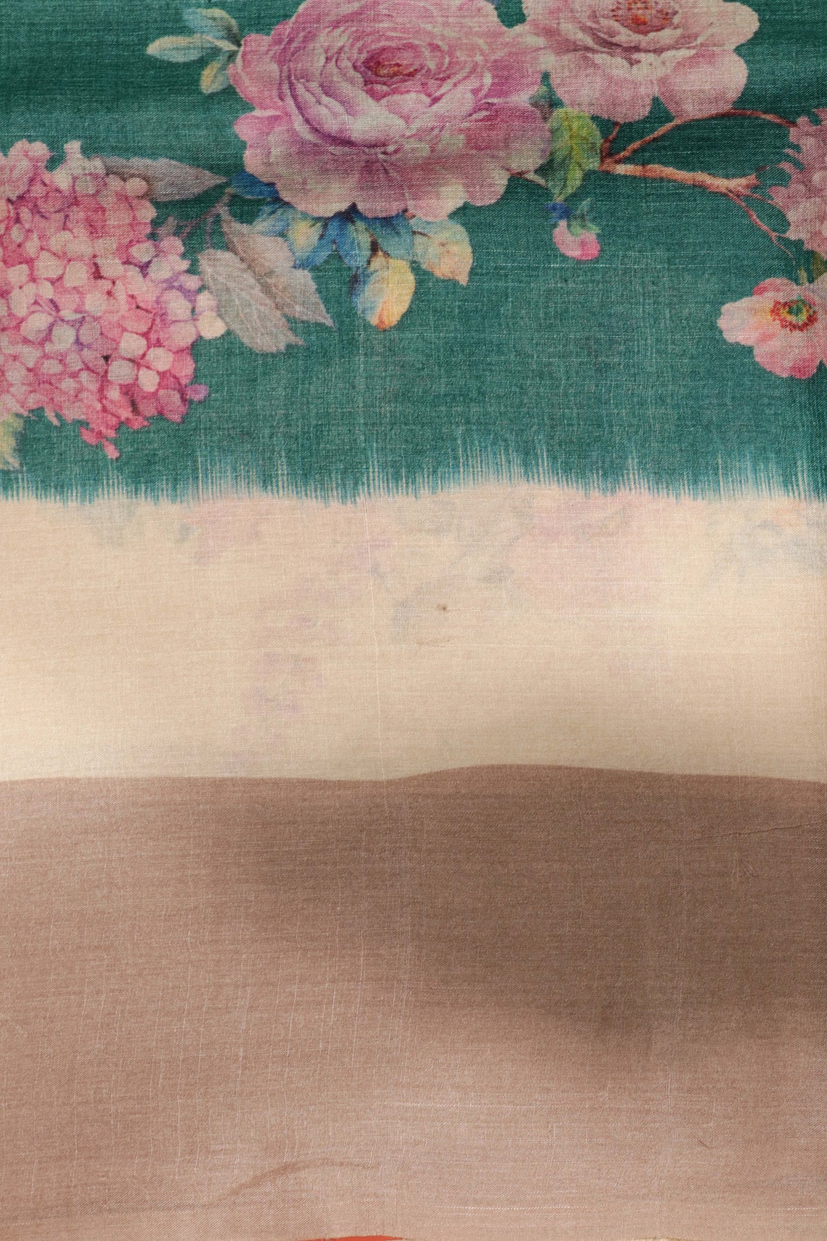 Peacock Green Floral Tussar Silk Saree
