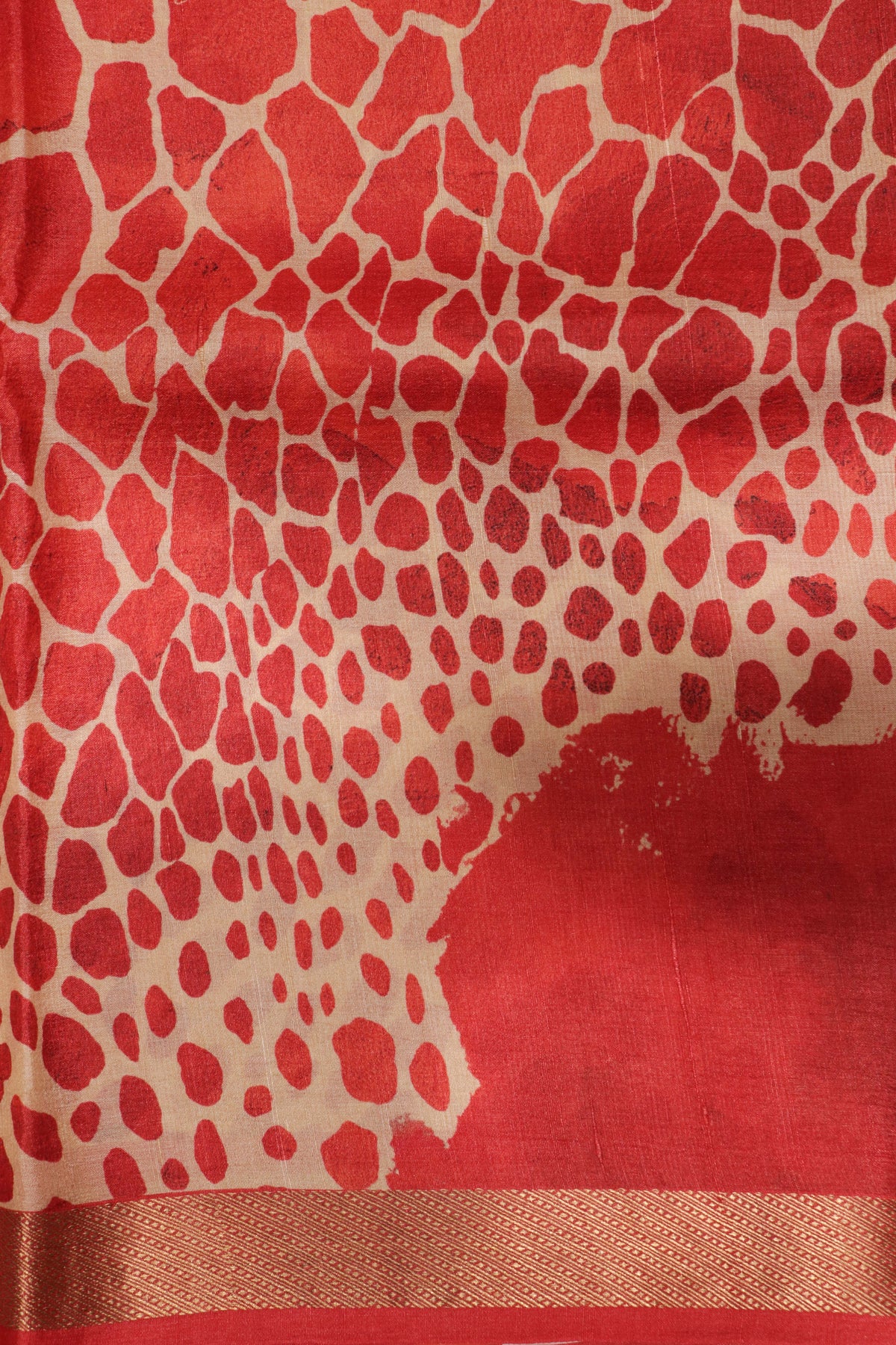 Red Geometric Print Tussar Silk Saree
