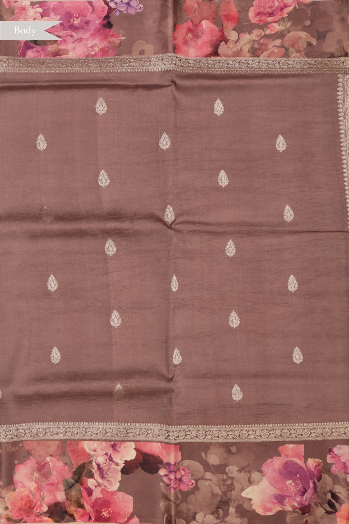 Dusty Lavender Tussar Silk Saree with Floral Print