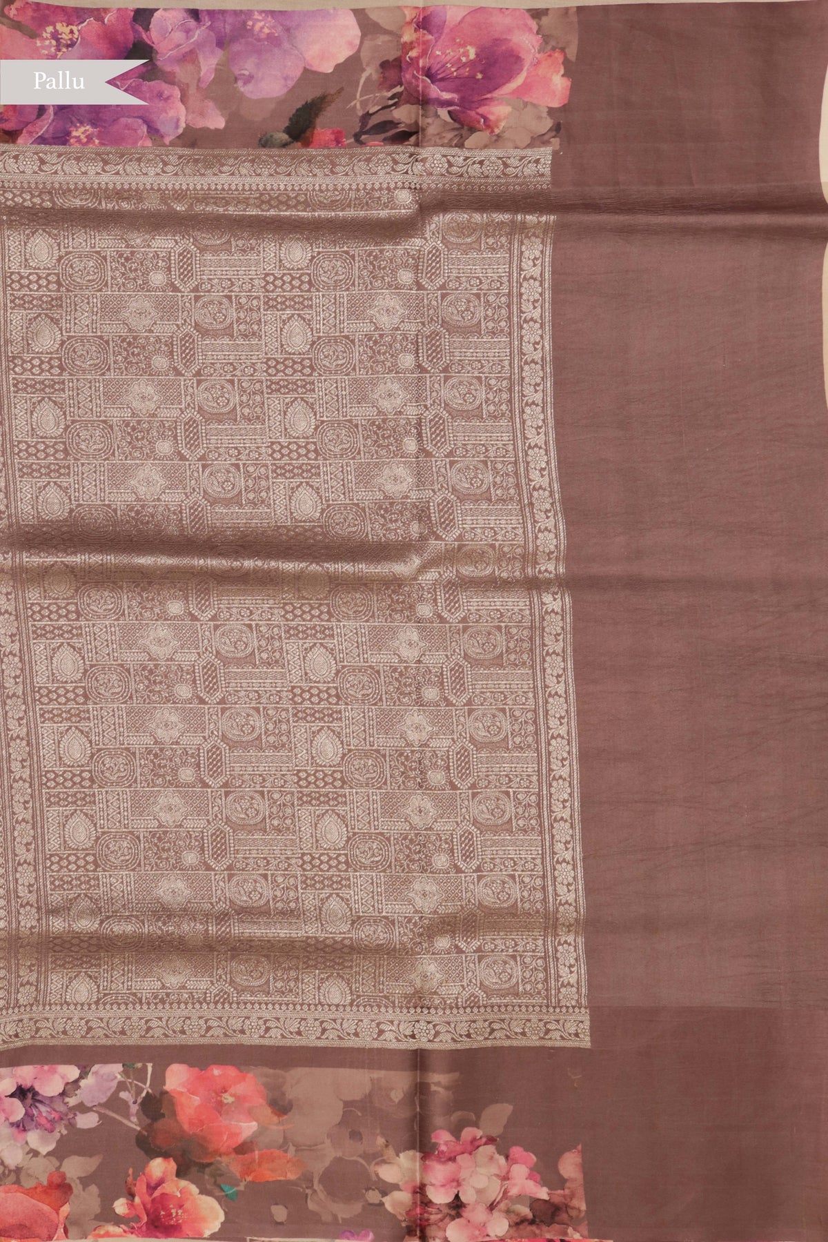 Dusty Lavender Tussar Silk Saree with Floral Print