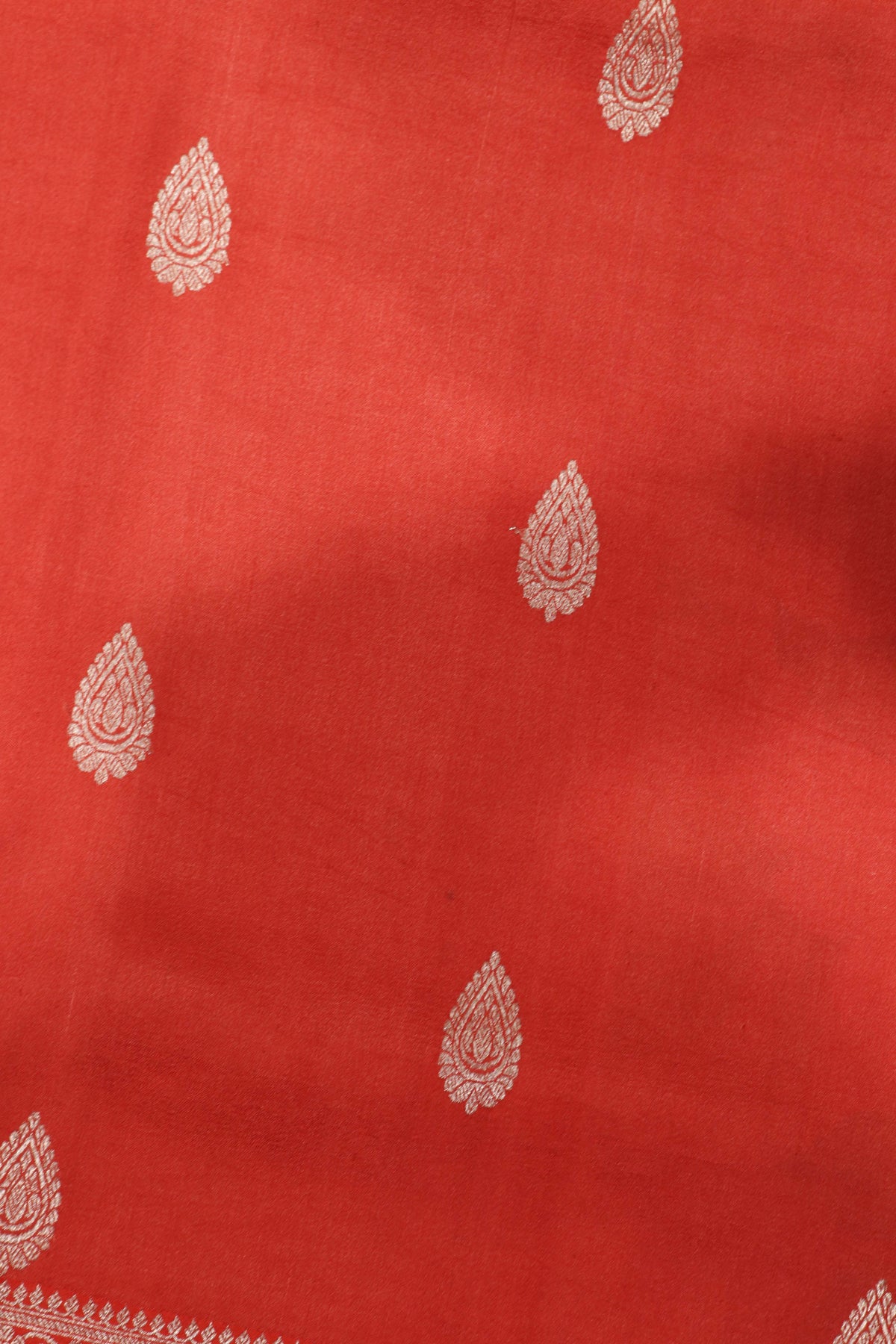 Red Tussar Silk Saree with Floral Digital Print Border