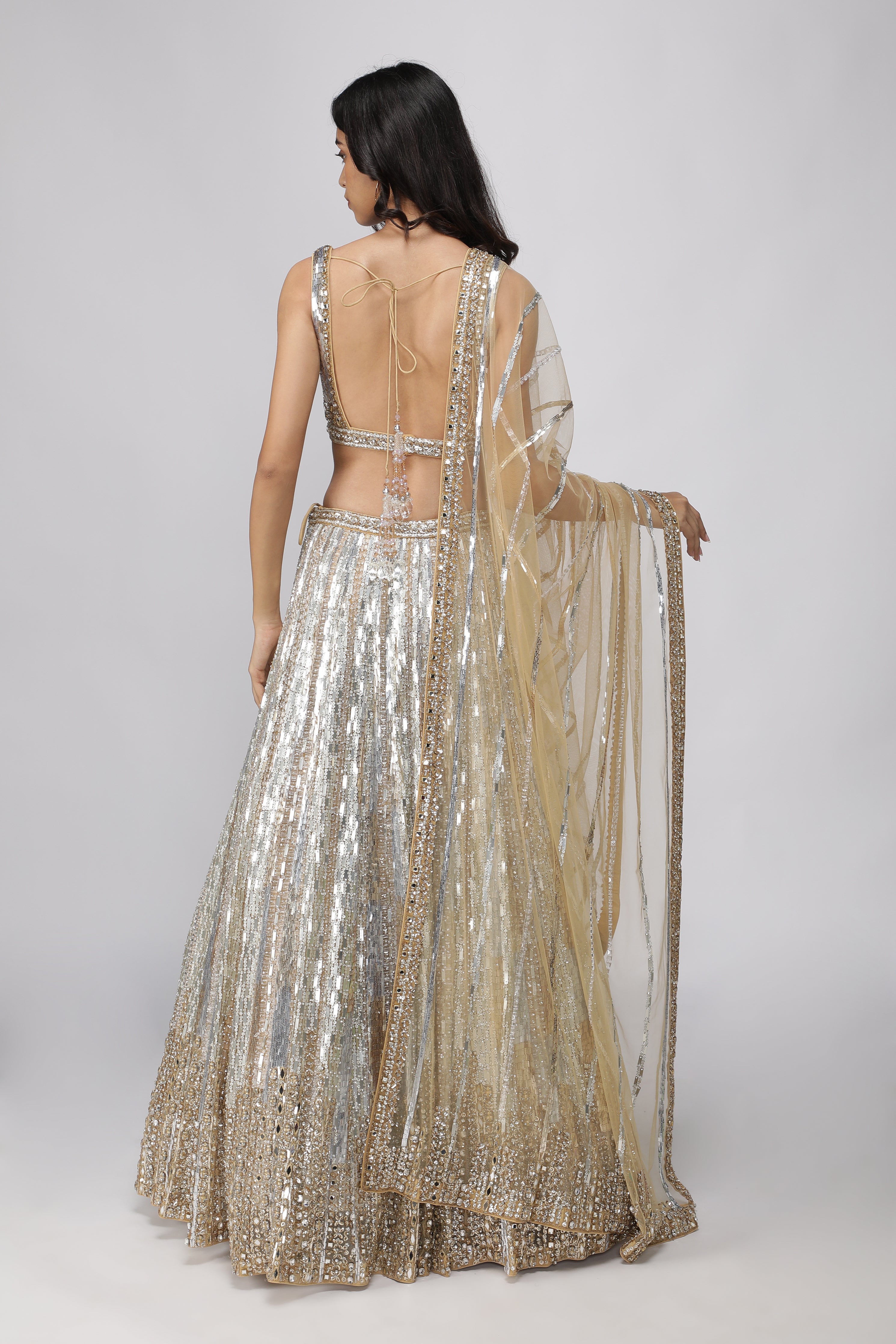 Gold Net Silver & Gold Embroidered Lehenga Set