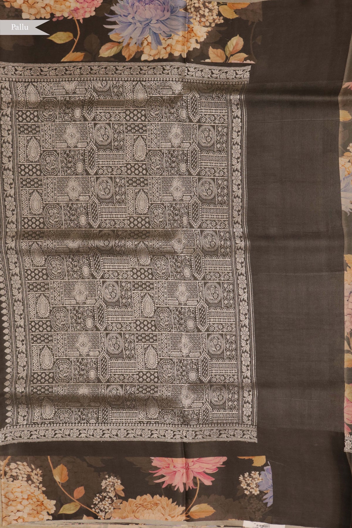 Grey Tussar Silk Saree with Digital Floral Border