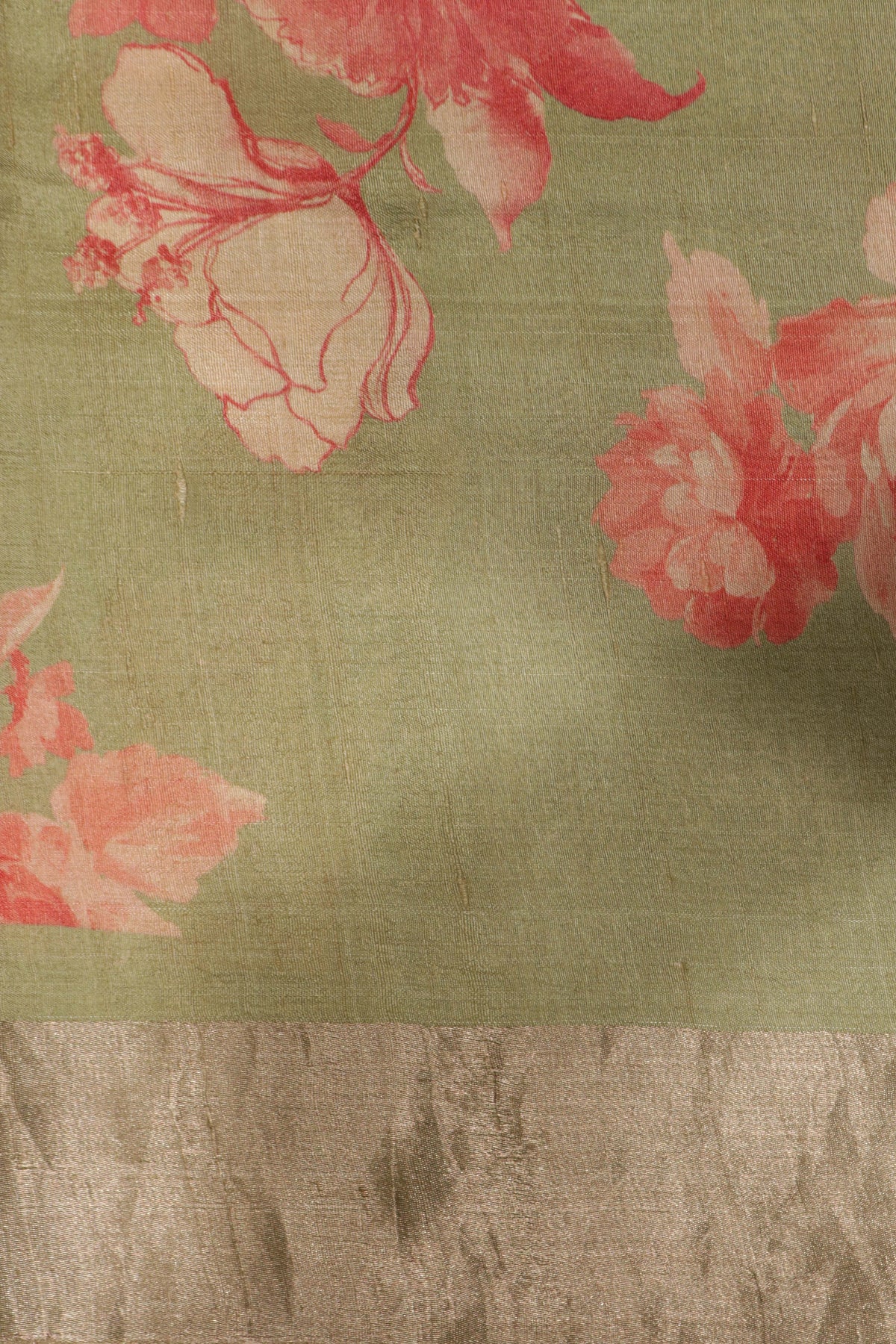 Green Tussar Silk Saree with Floral Print