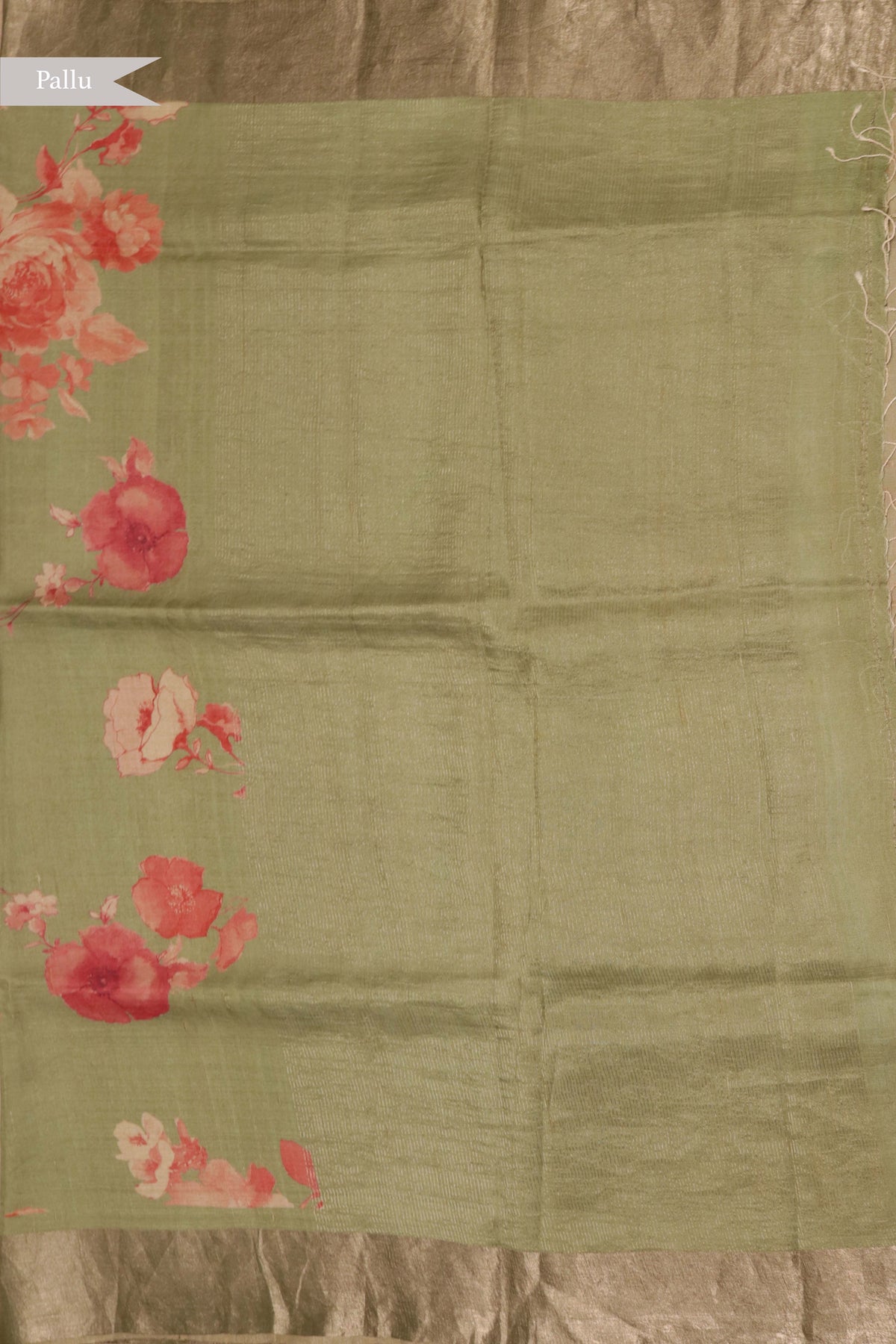 Green Tussar Silk Saree with Floral Print