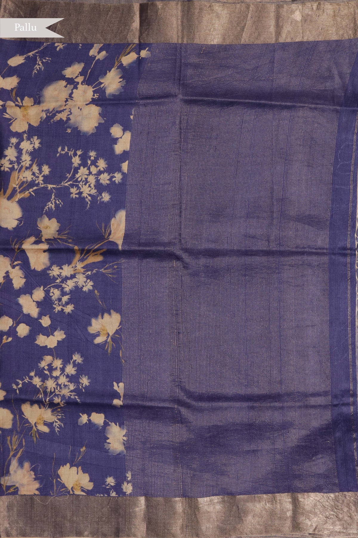 Ink Blue Floral Tussar Silk Saree