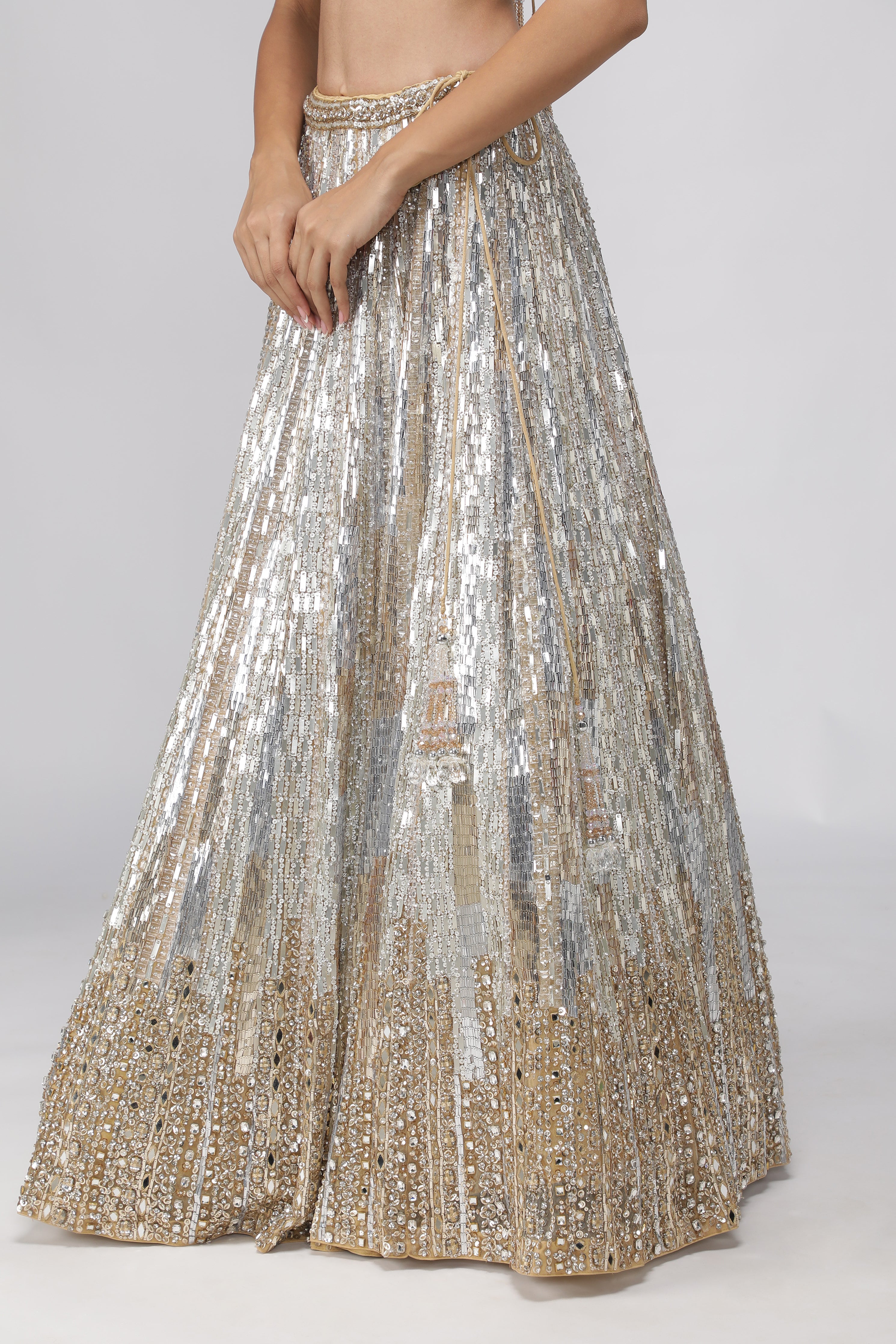 Gold Net Silver & Gold Embroidered Lehenga Set