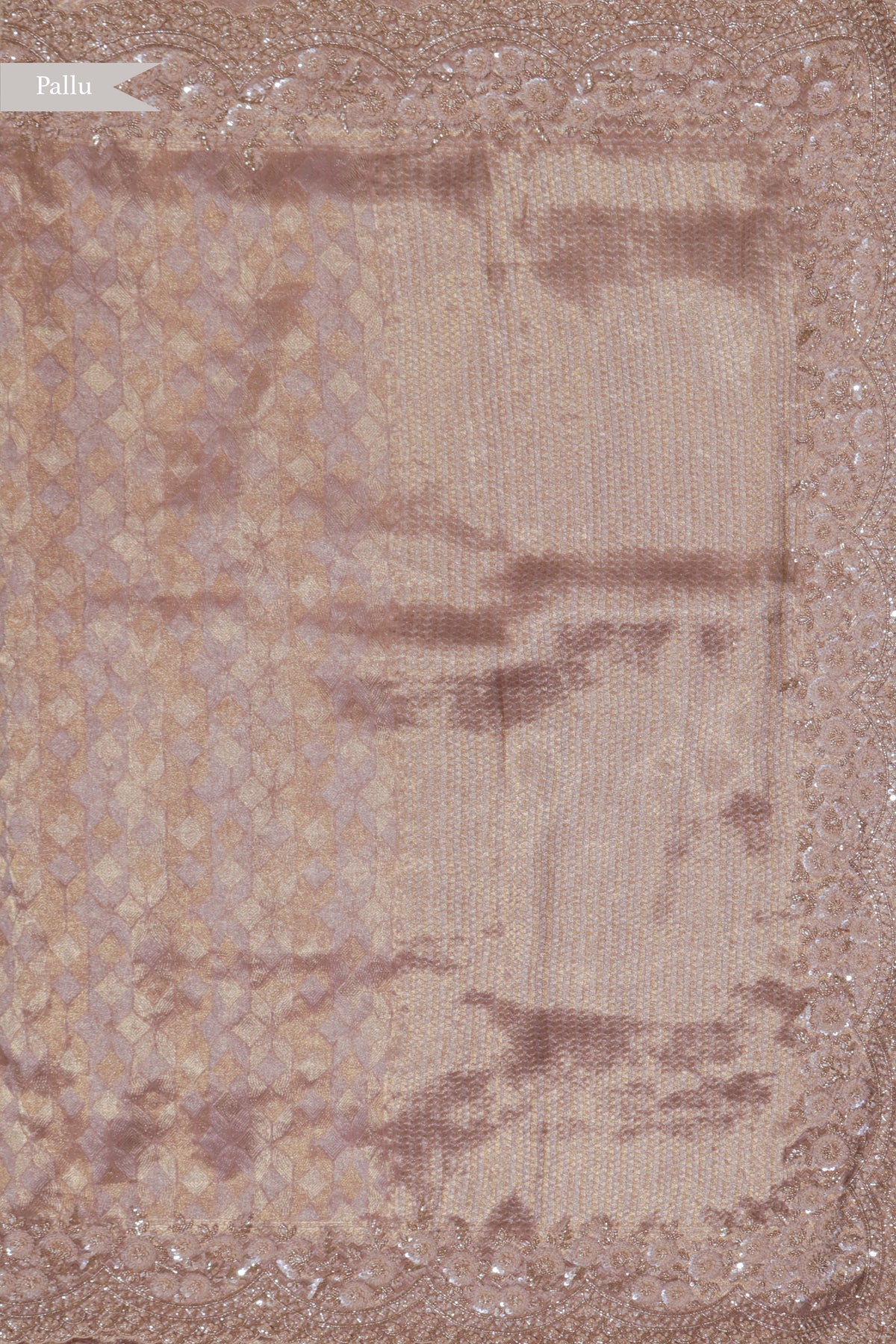 Peach Zari Weave Saree with Scalloped Border