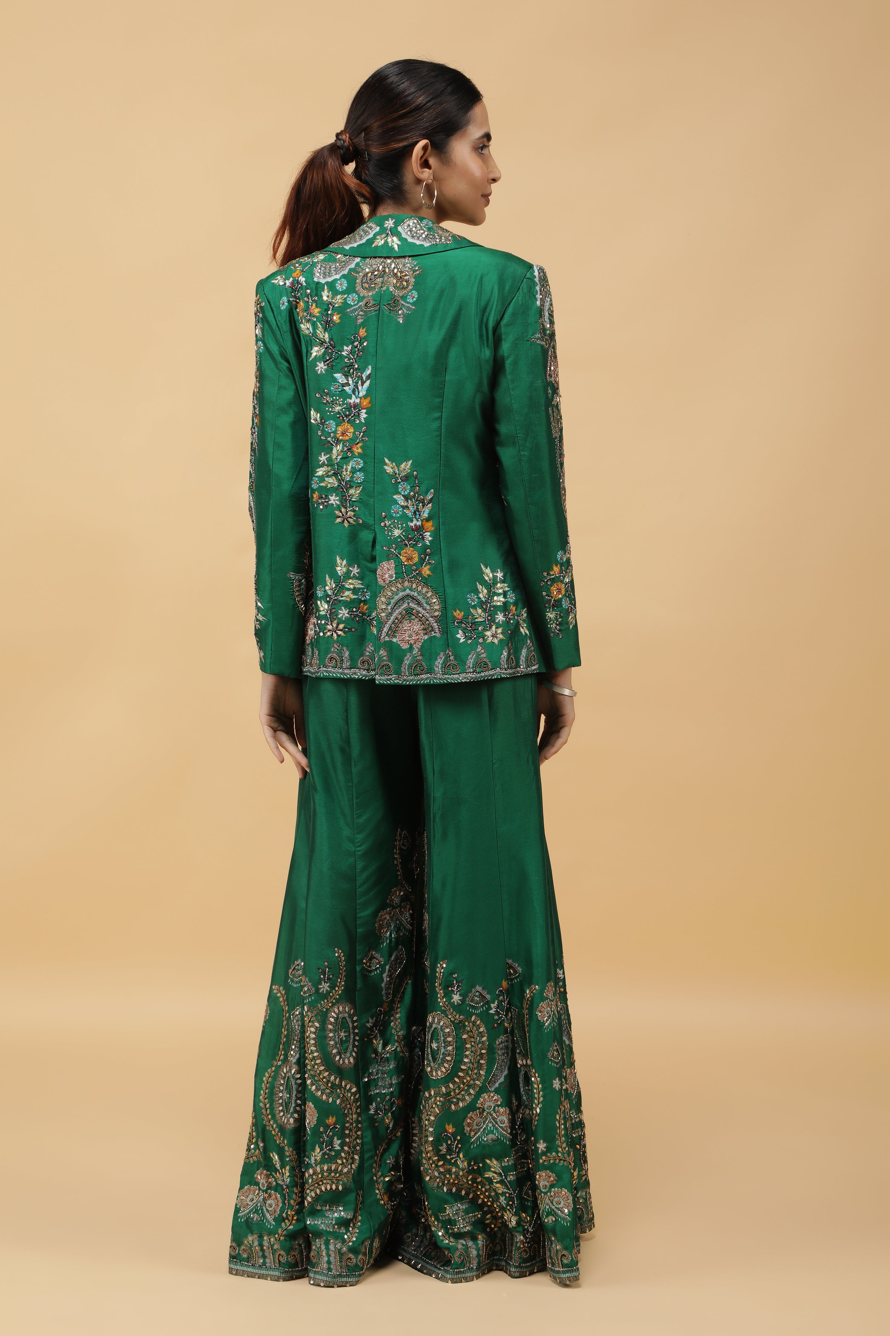 Emerald Silk Printed Blazer Indowestern Set
