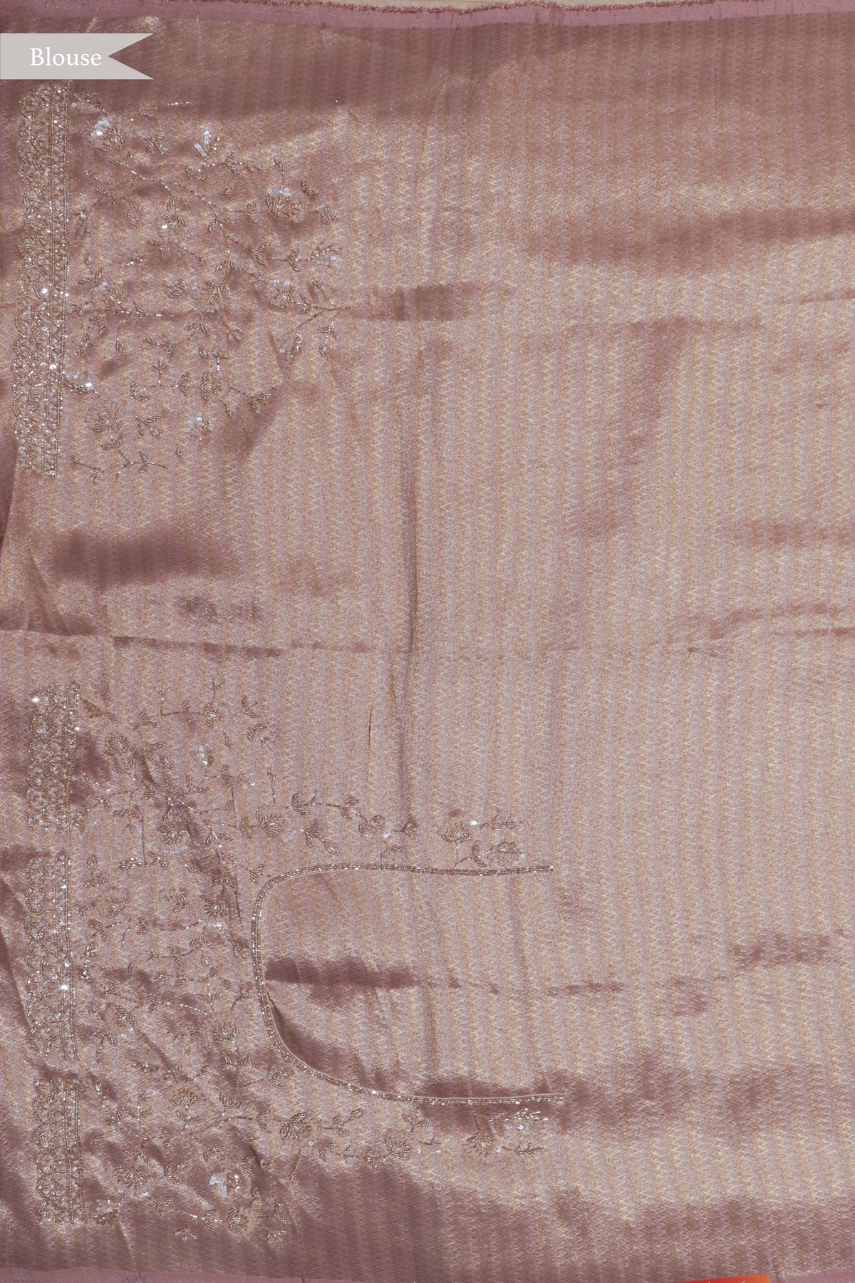 Peach Zari Weave Saree with Scalloped Border