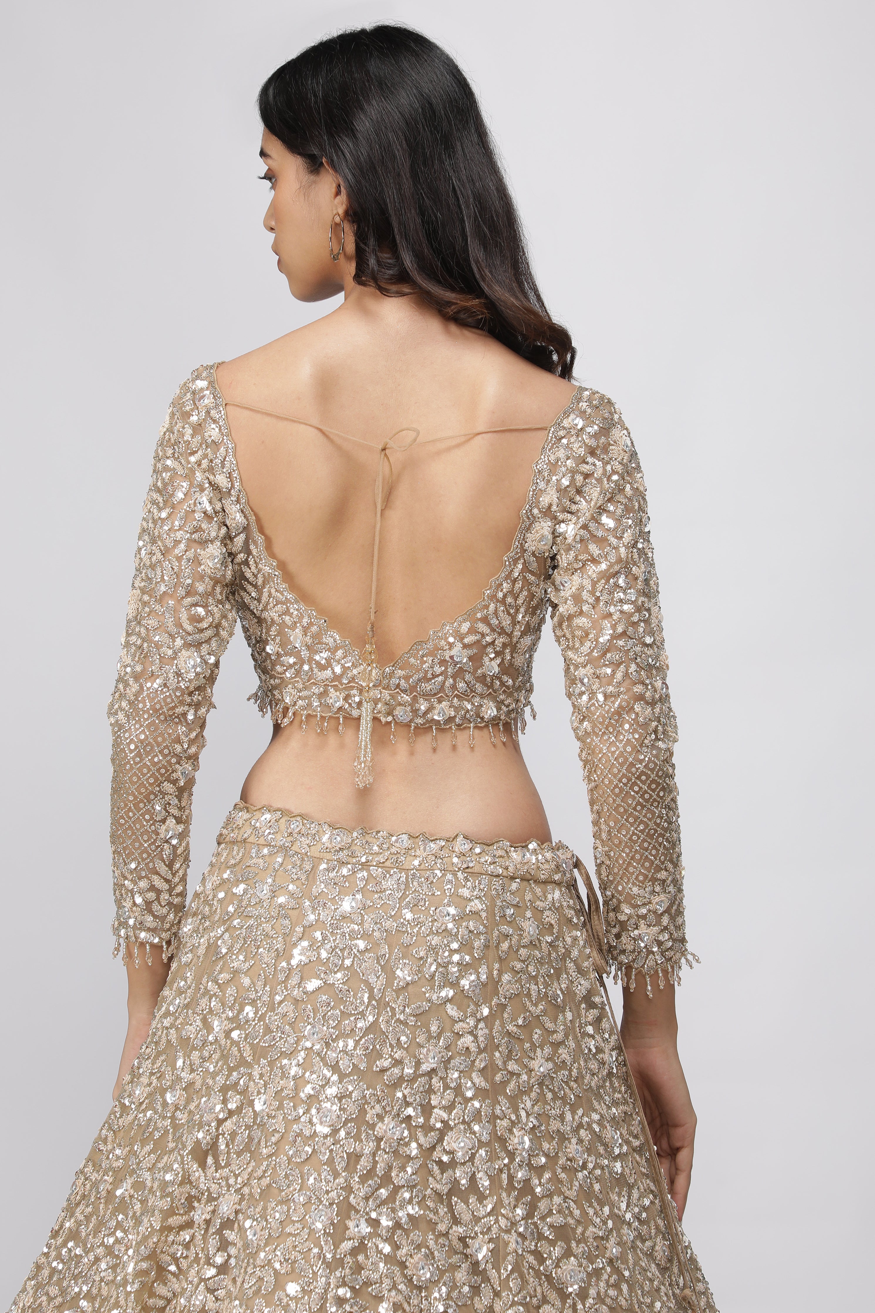 Dark Gold Net Lehenga Set