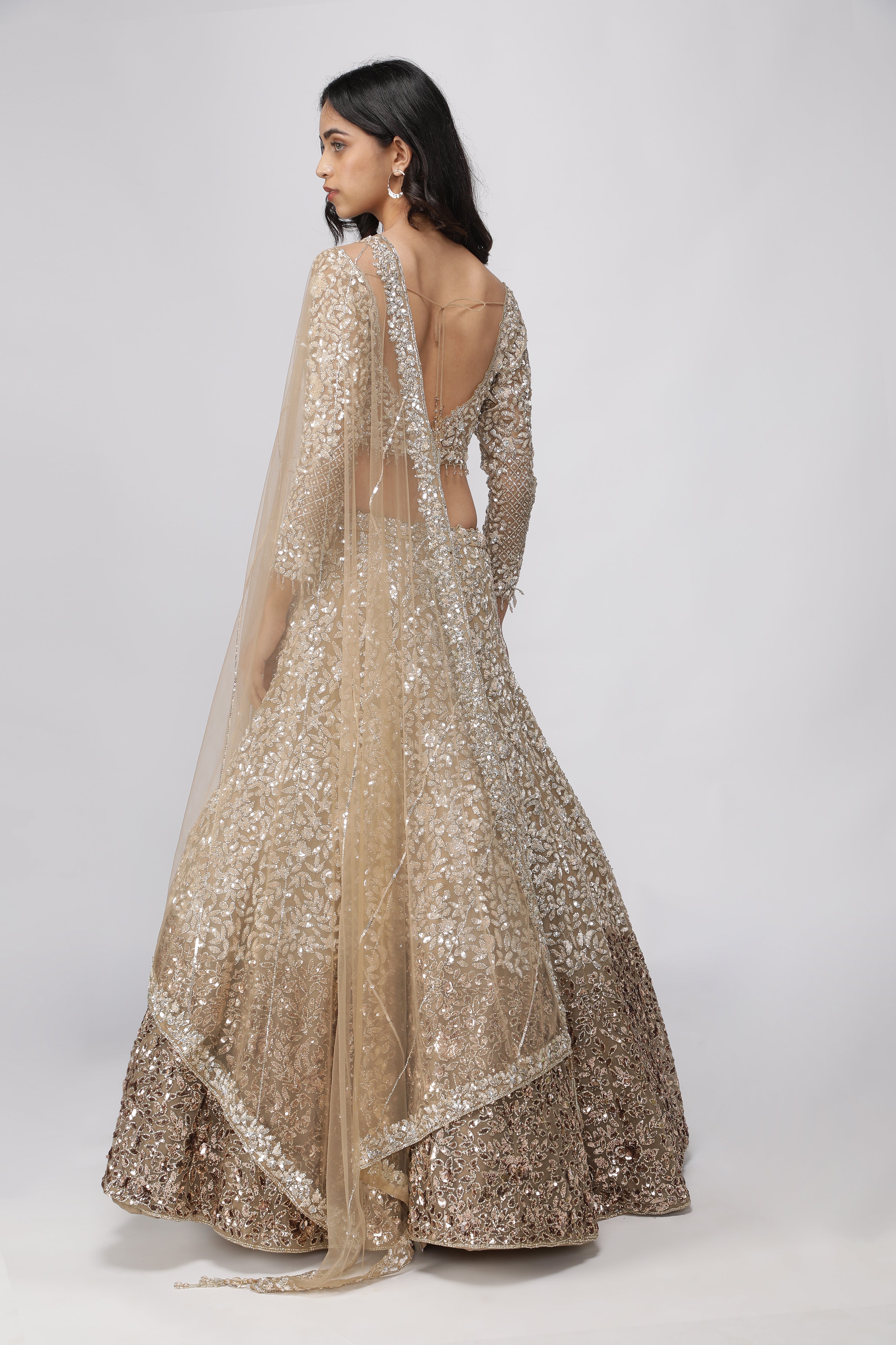 Dark Gold Net Lehenga Set