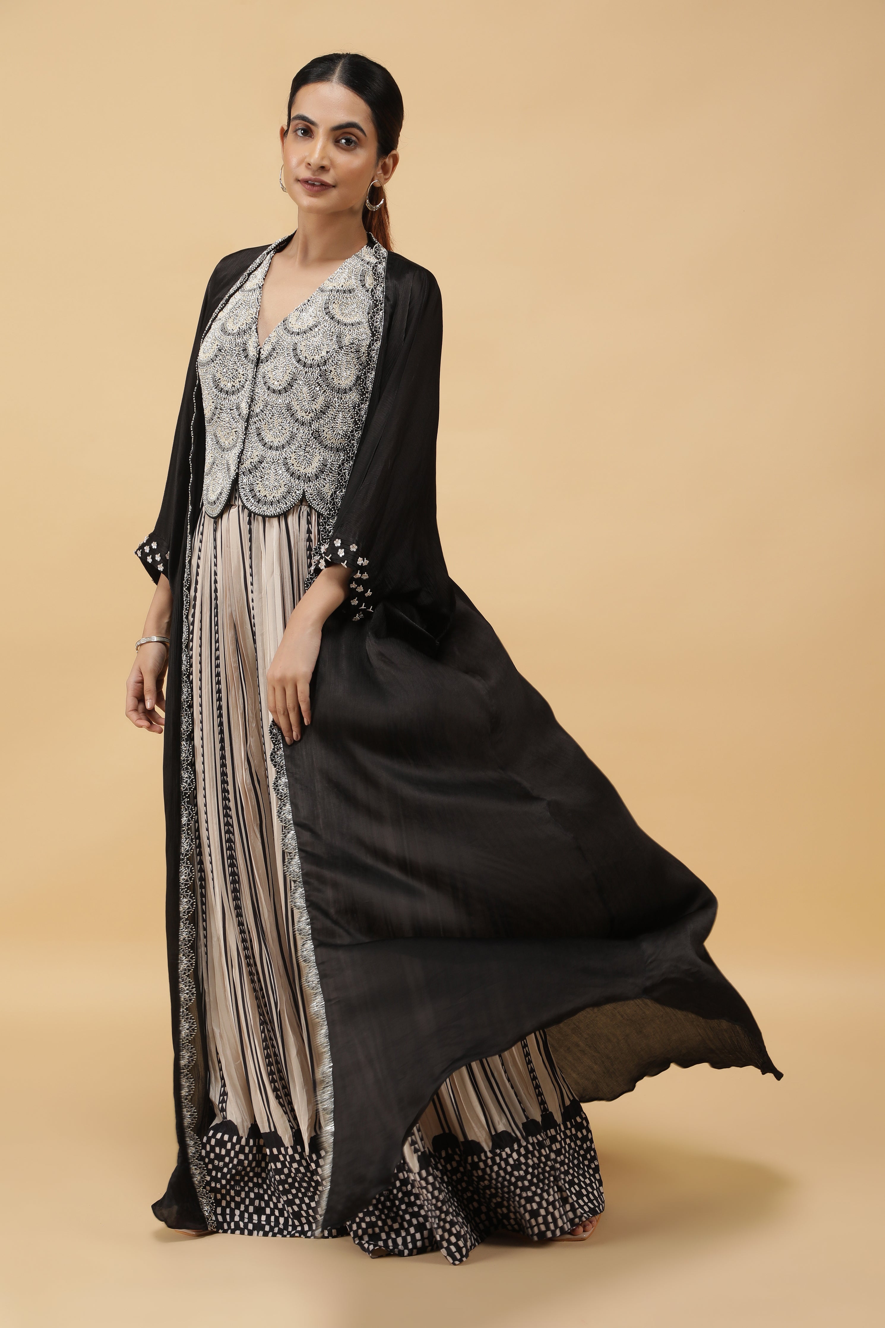Monochrome Printed Crepe Indowestern Set